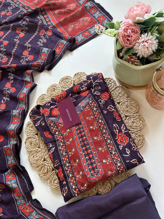 K081 - Muslin silk printed Straight kurti with pants and dupatta