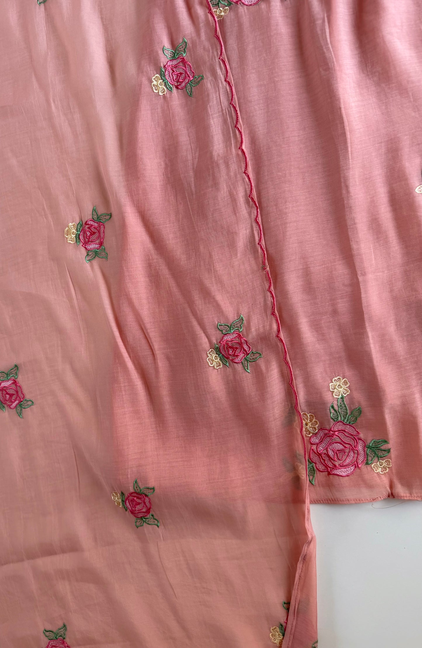 K648 - Surat Mul chanderi embroidered straight Kurti with pants and dupatta