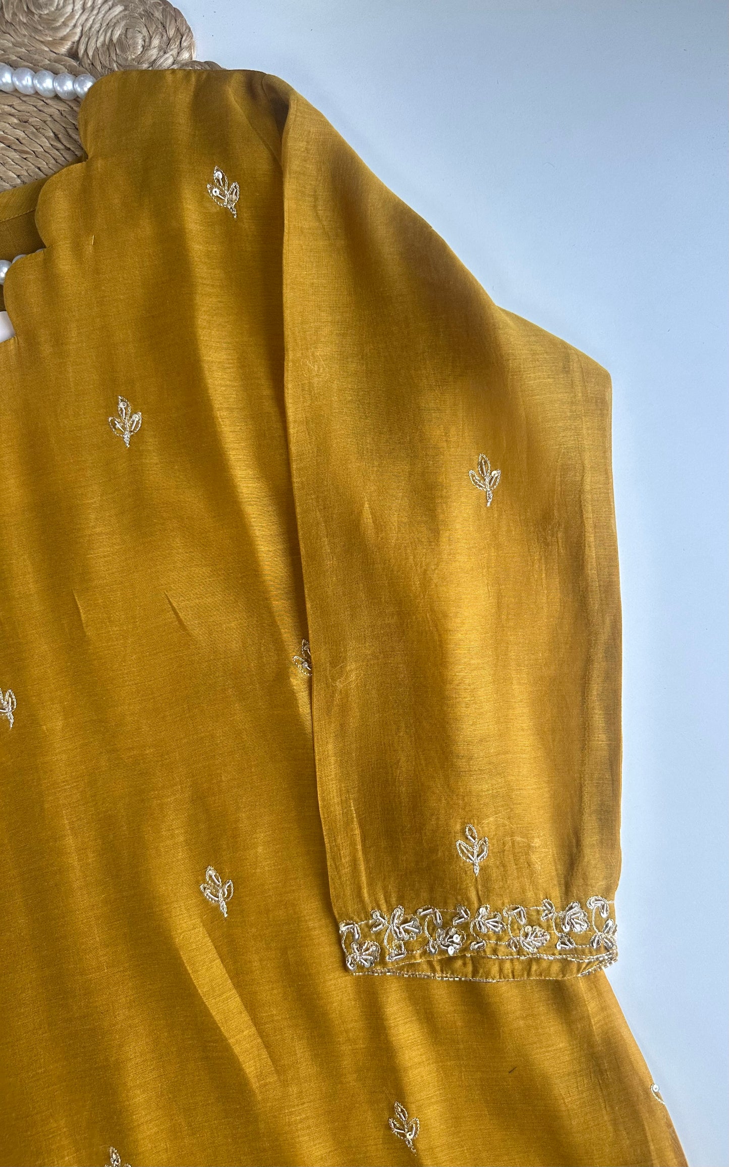 K430 - Mul Chanderi handwork Anarkali with pants and dupatta in 2 colours