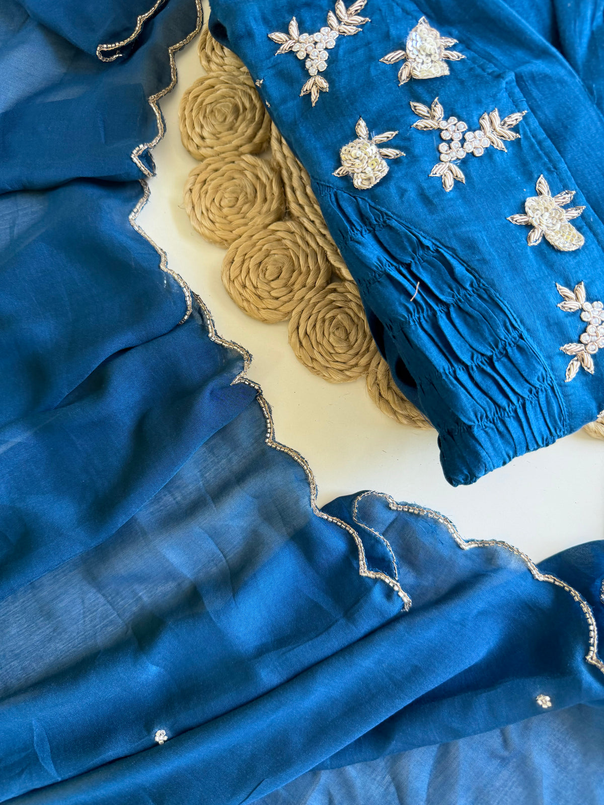 K517 - Mul chanderi handwork Anarkali with pants and dupatta