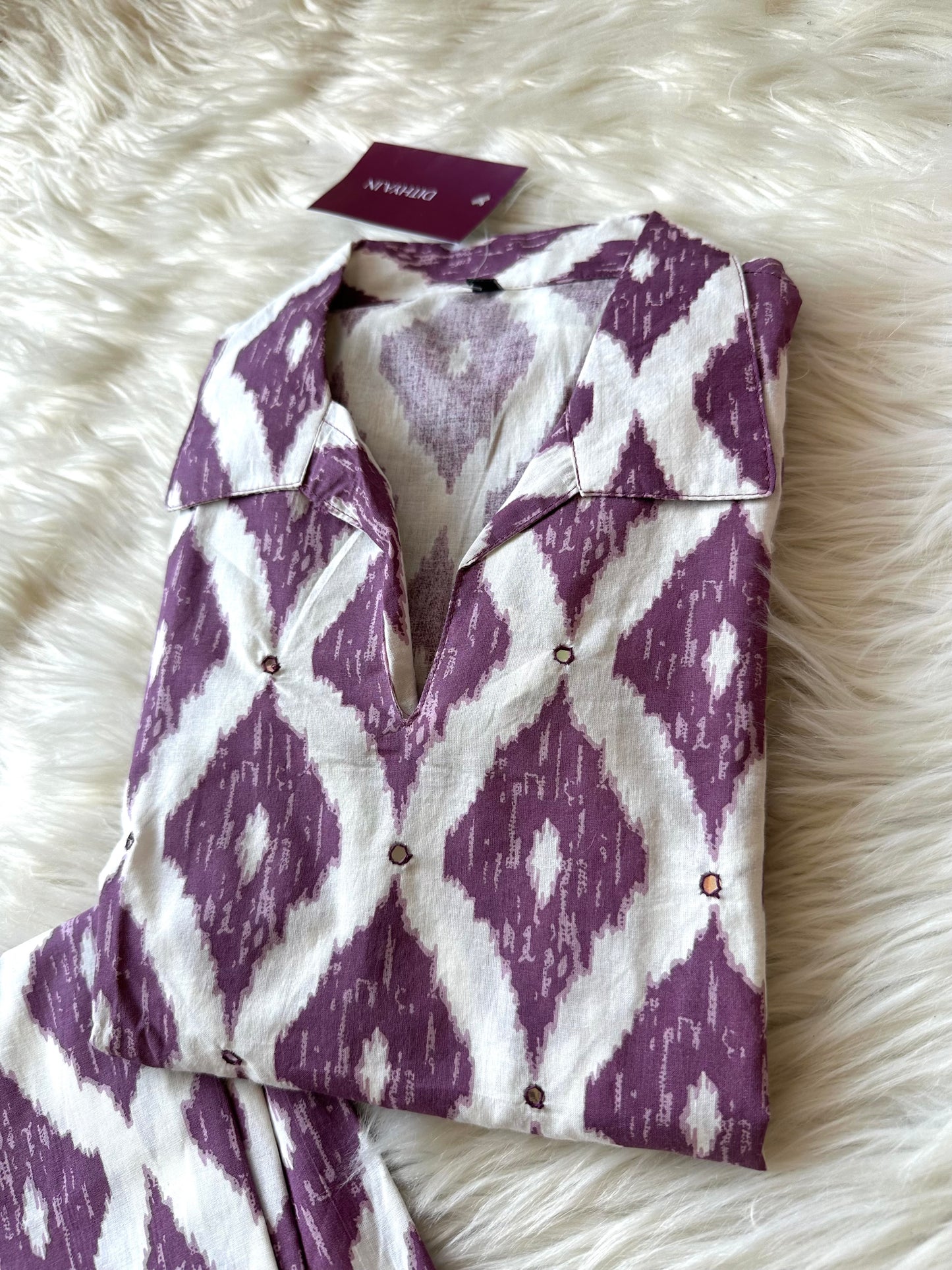 K214 - Mulmul cotton printed Aline Kurti with pants in 2 prints