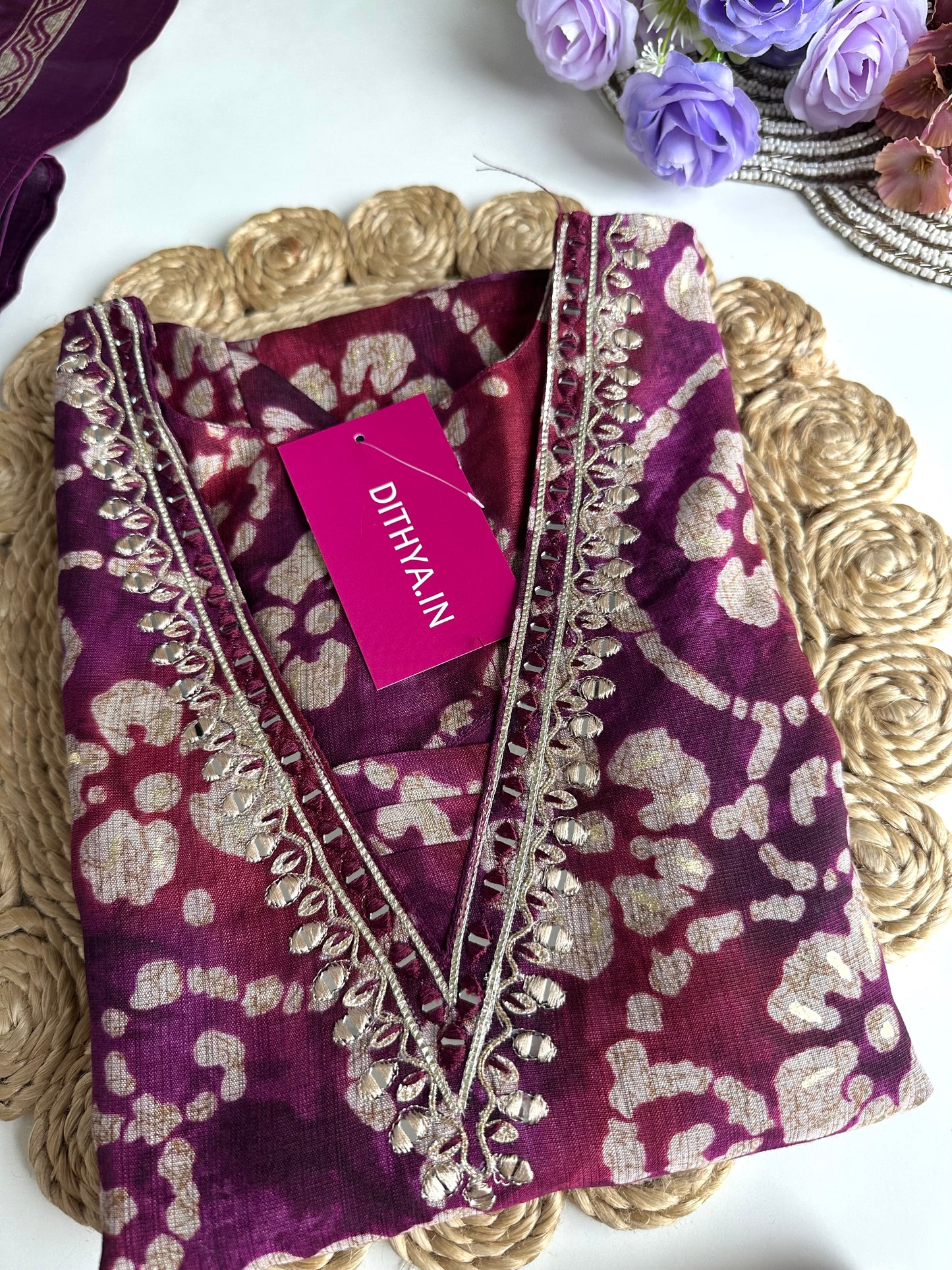 K104 - Rayon foil print straight kurti with pants and dupatta