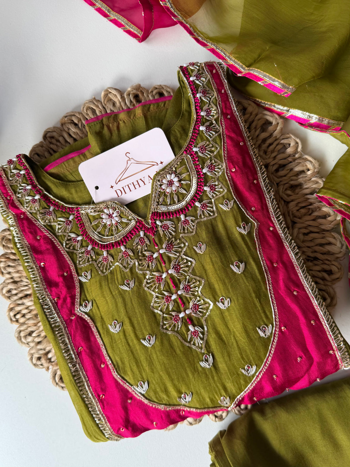 K051 - Mul chanderi handwork Anarkali with pants and dupatta