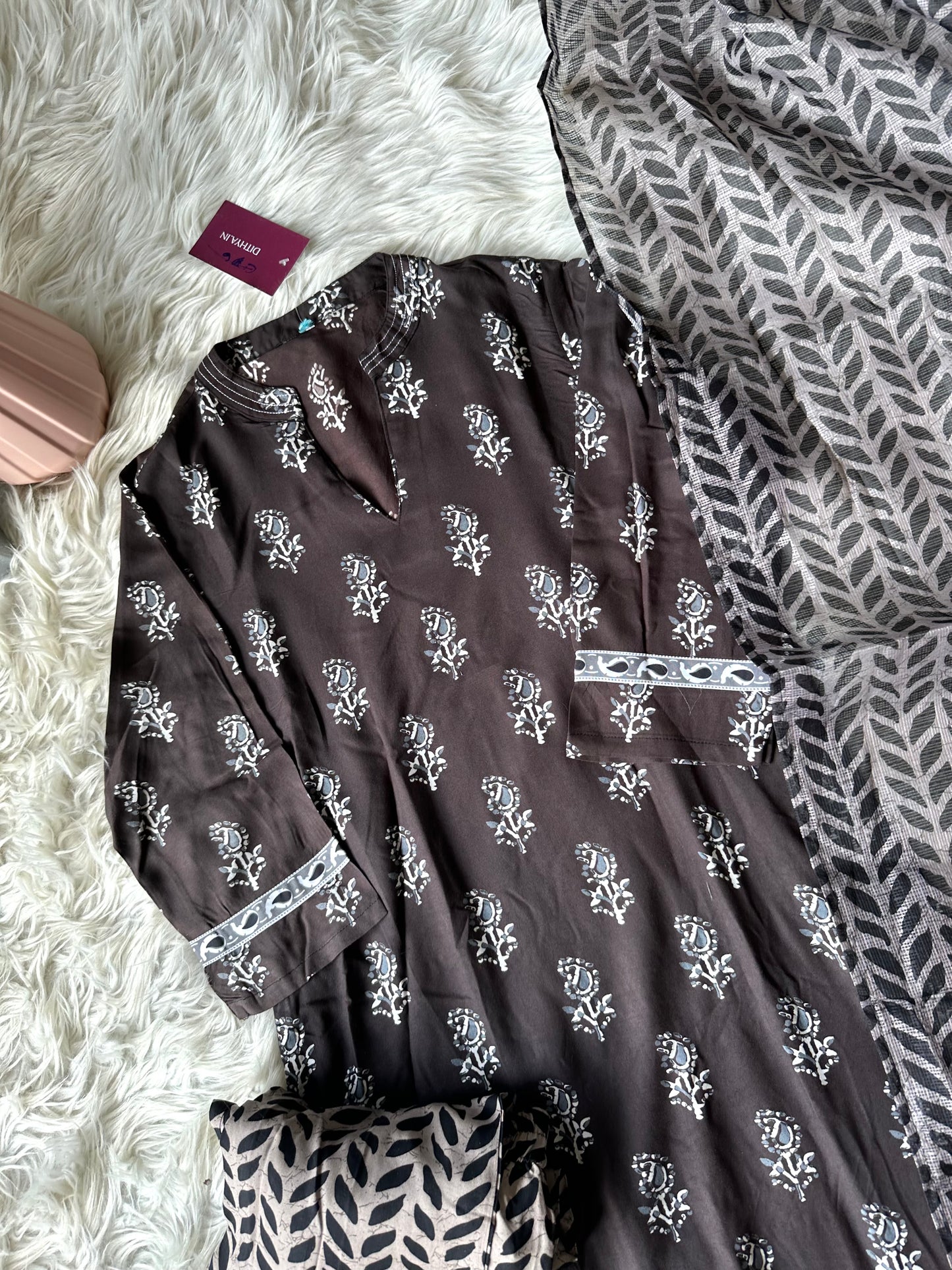 K259 - Cotton printed straight Kurti with pants and dupatta