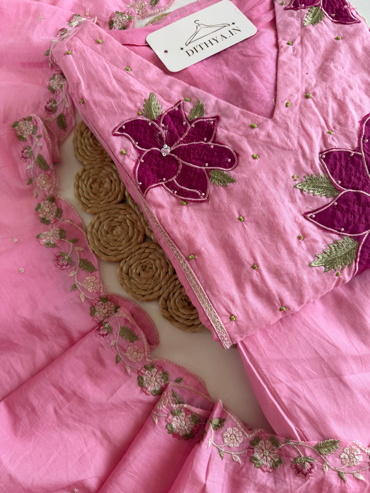 K215 - Mulmul cotton embroidered Anarkali with pants and dupatta