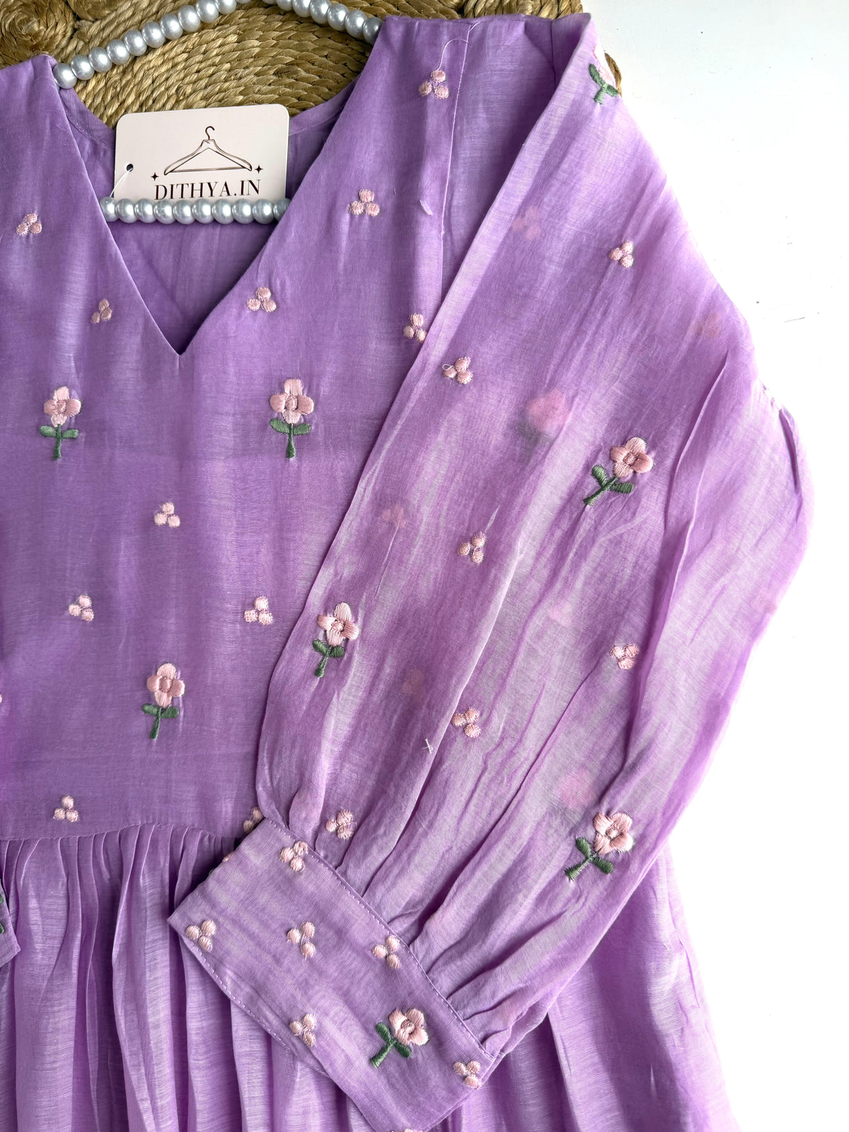 K143 - Mul chanderi embroidered Anarkali with pants and dupatta