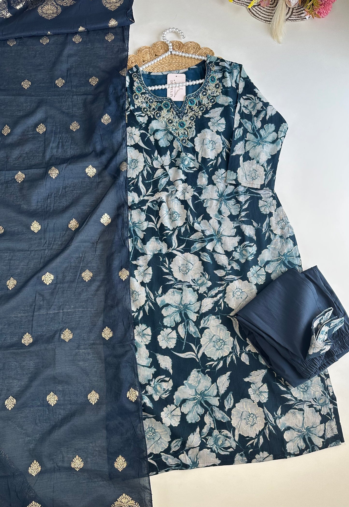 K490 - Roman silk straight Kurti with pants and dupatta