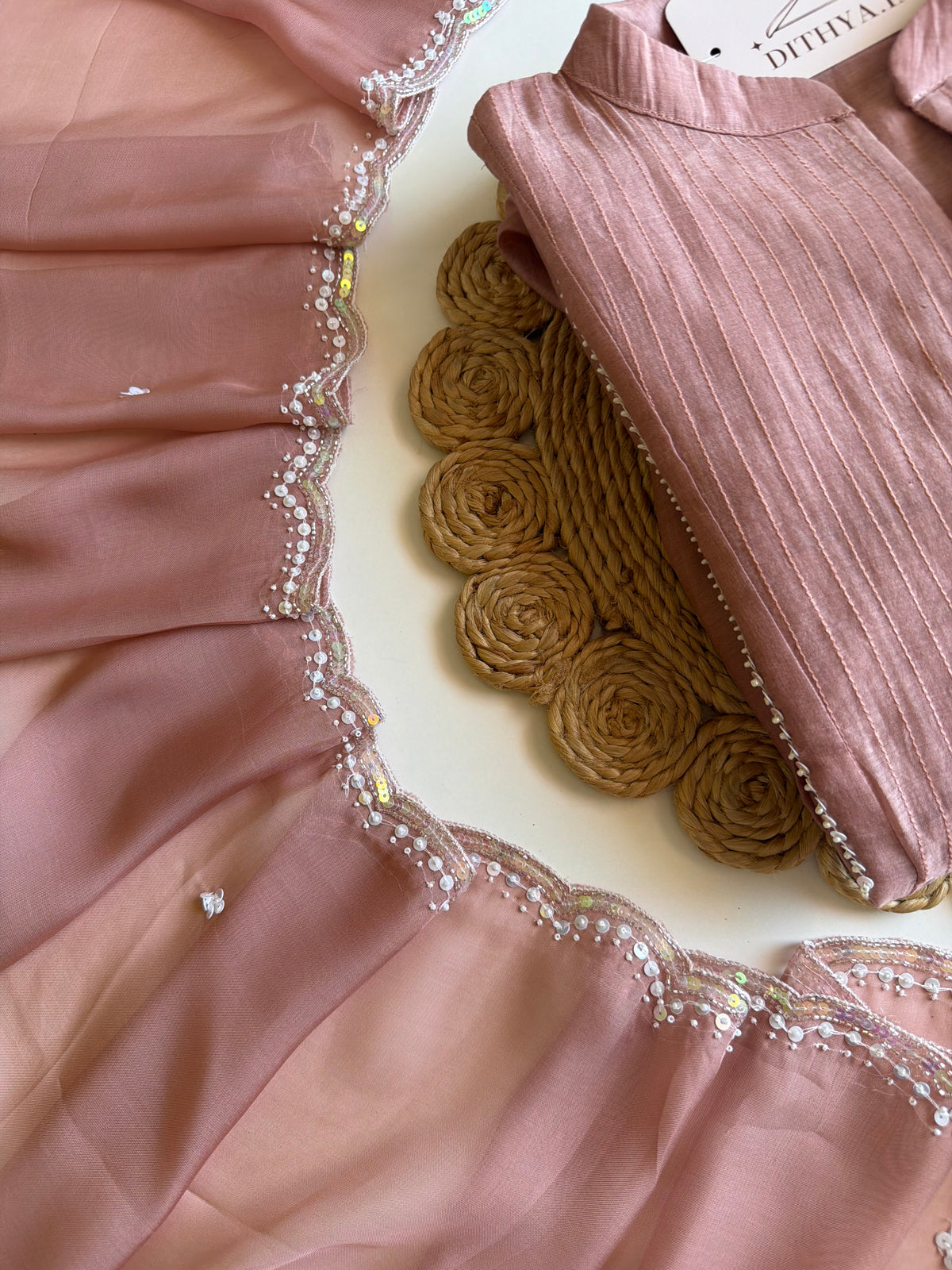 K318 - Mul chanderi handwork Anarkali with pants and dupatta