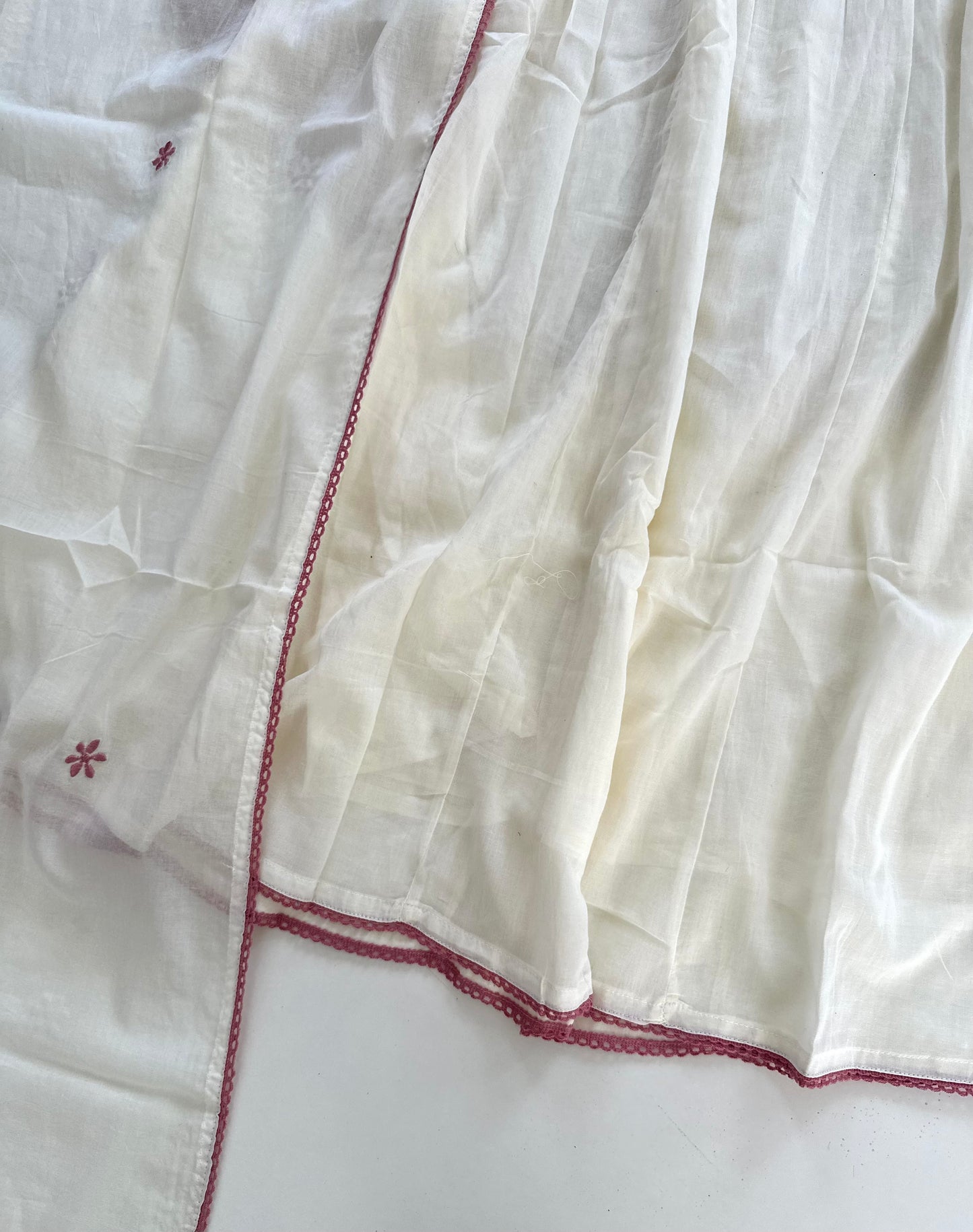 K144 - Mul cotton embroidered Anarkali with pants and dupatta
