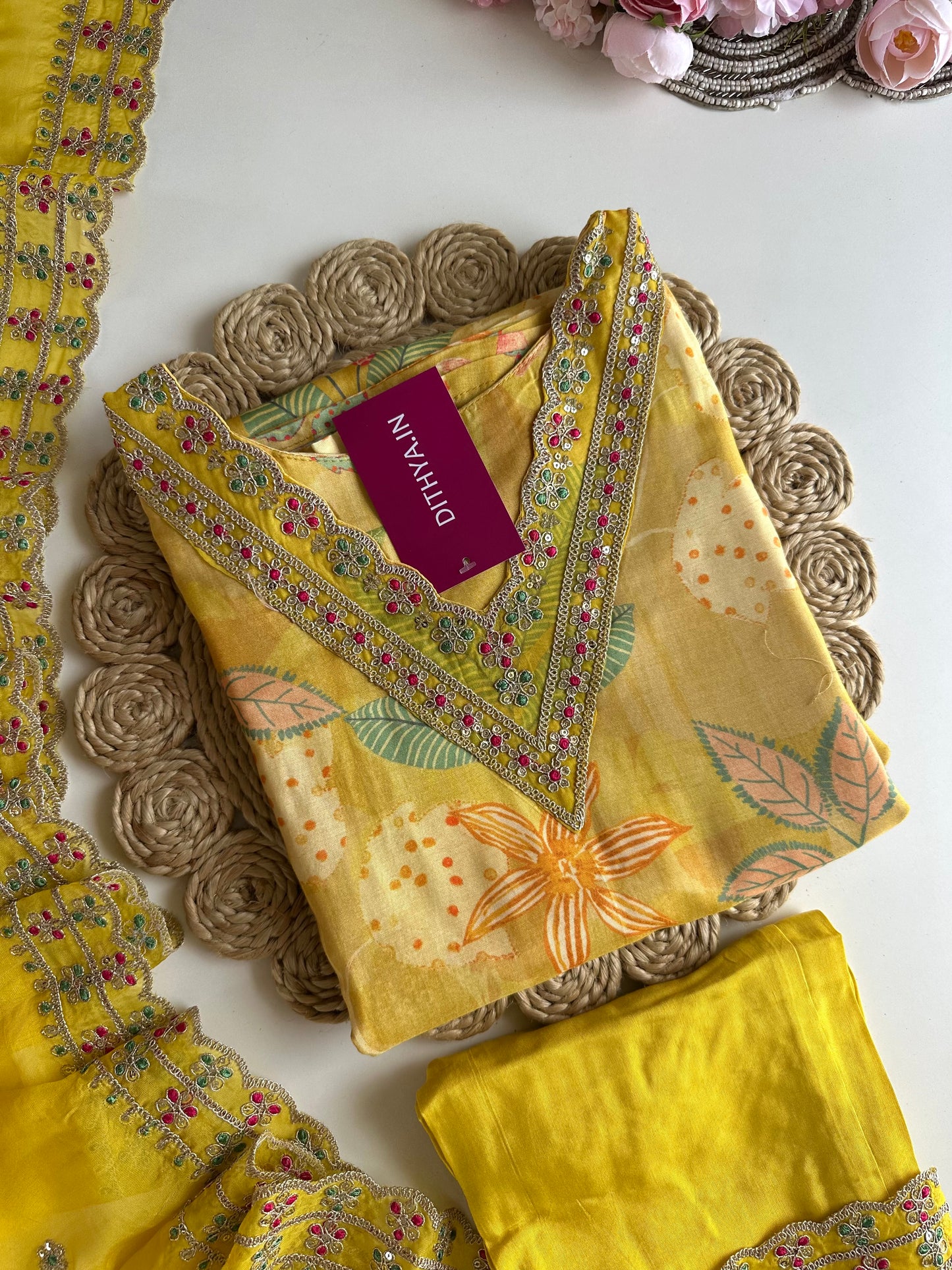 K019 - Viscose organza zari work straight Kurti with pants and dupatta
