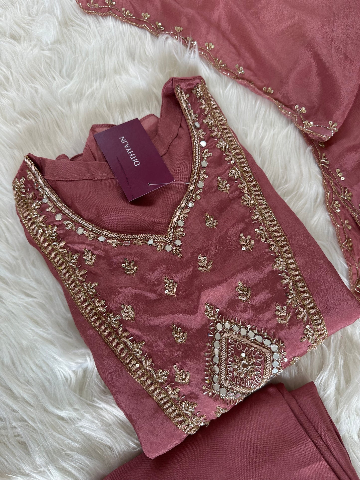 K399 - Handwork Chinnon Anarkali with pants and dupatta in 2 colour