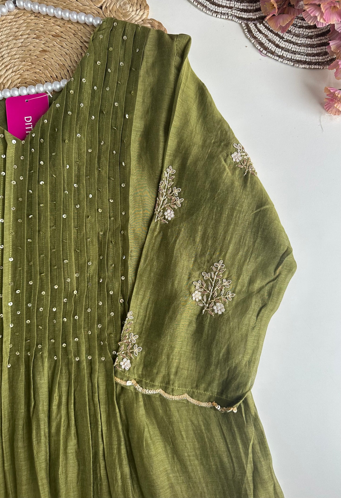 K210 - Mul Chanderi handwork Anarkali with pants and dupatta in 2 colours