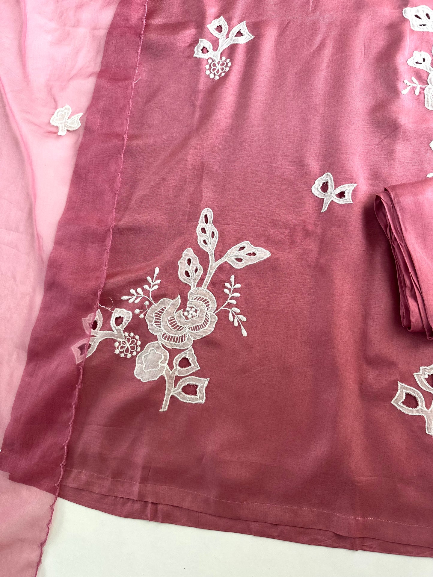 K001 - Russian silk appliqué straight Kurti with pants and dupatta
