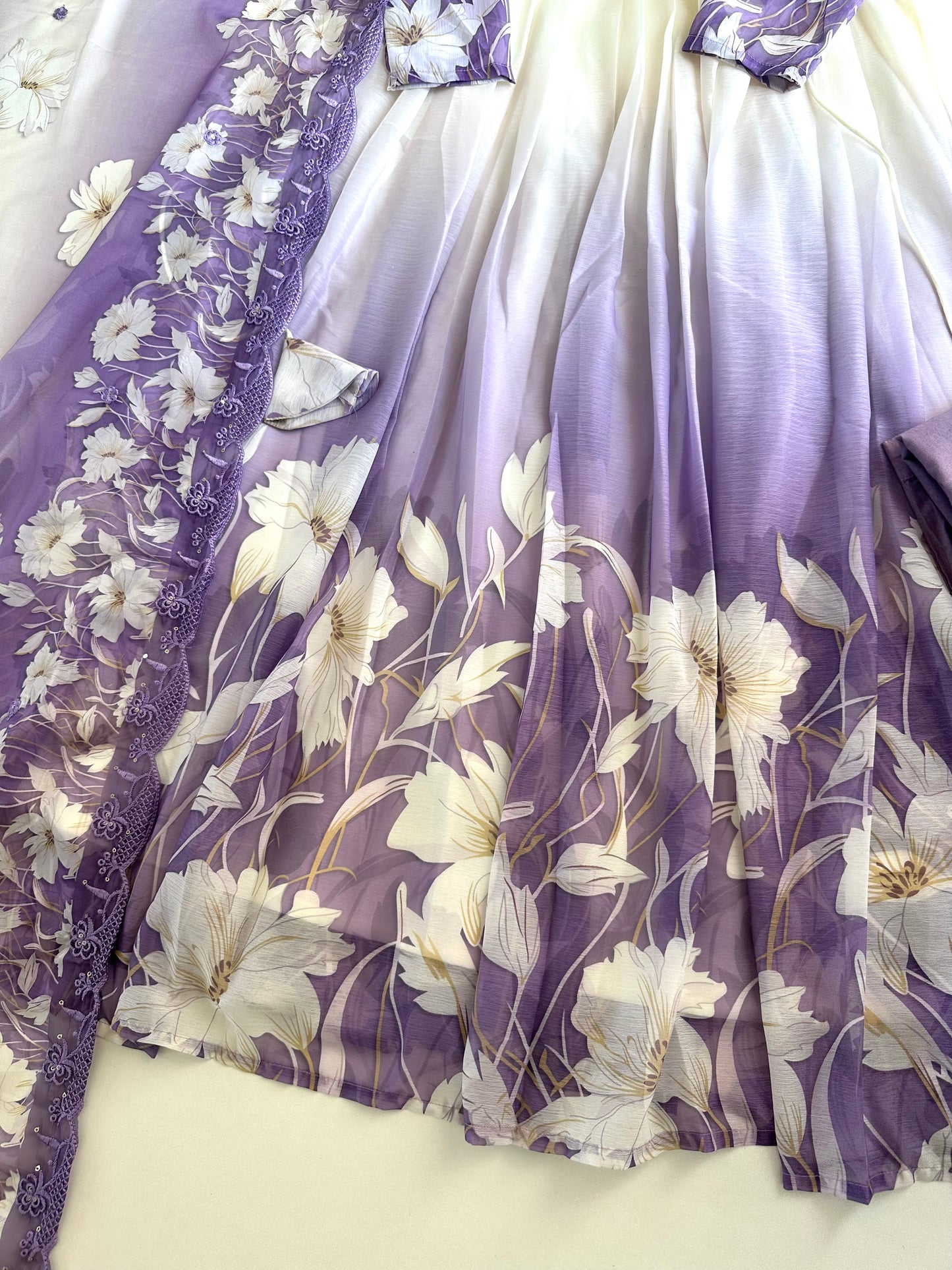 K426 - Chinnon handwork Floral Anarkali with pants and dupatta