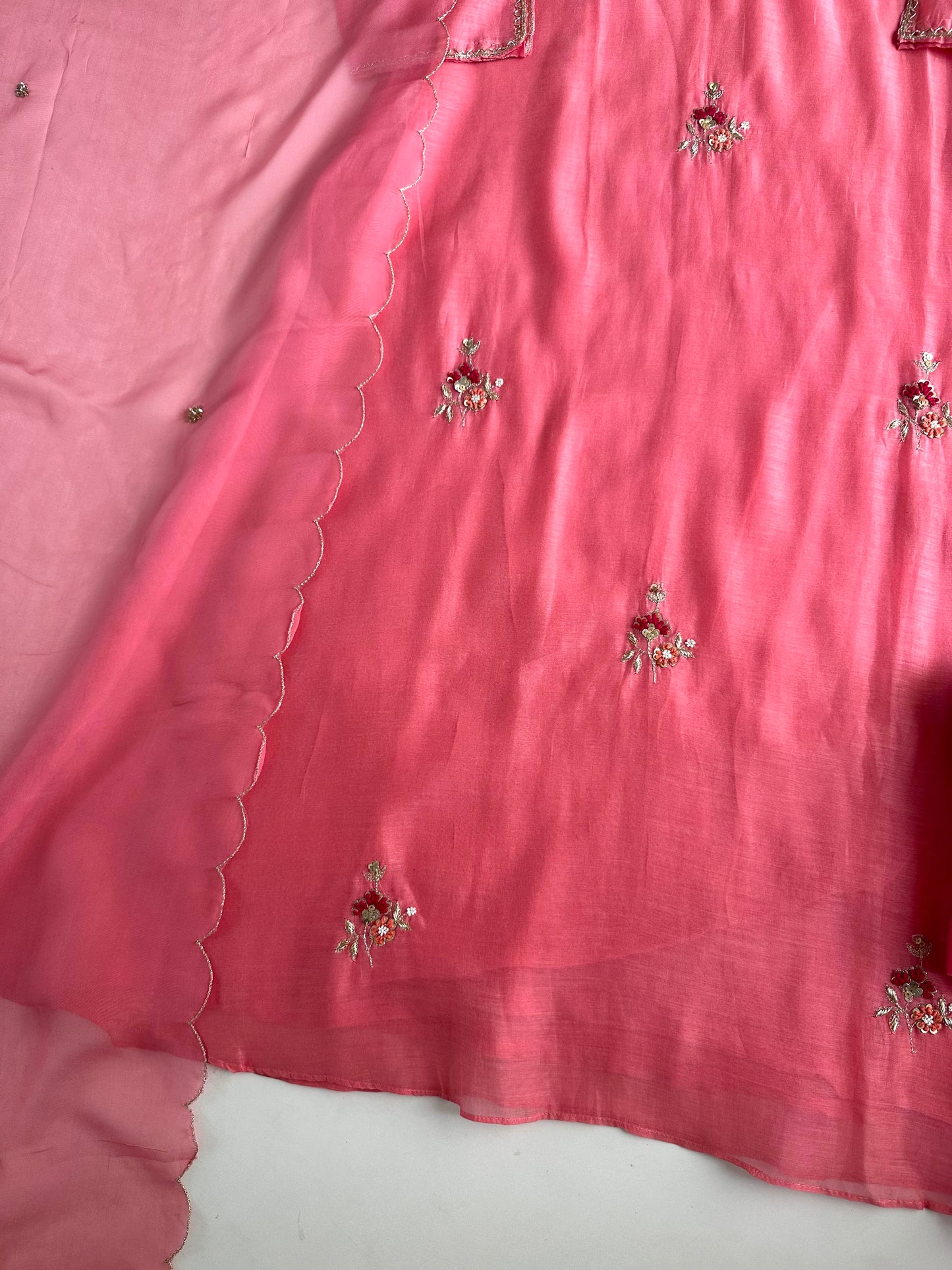K005 - Mul Chanderi Handwork Aline Kurti with pants and dupatta in 2 colours