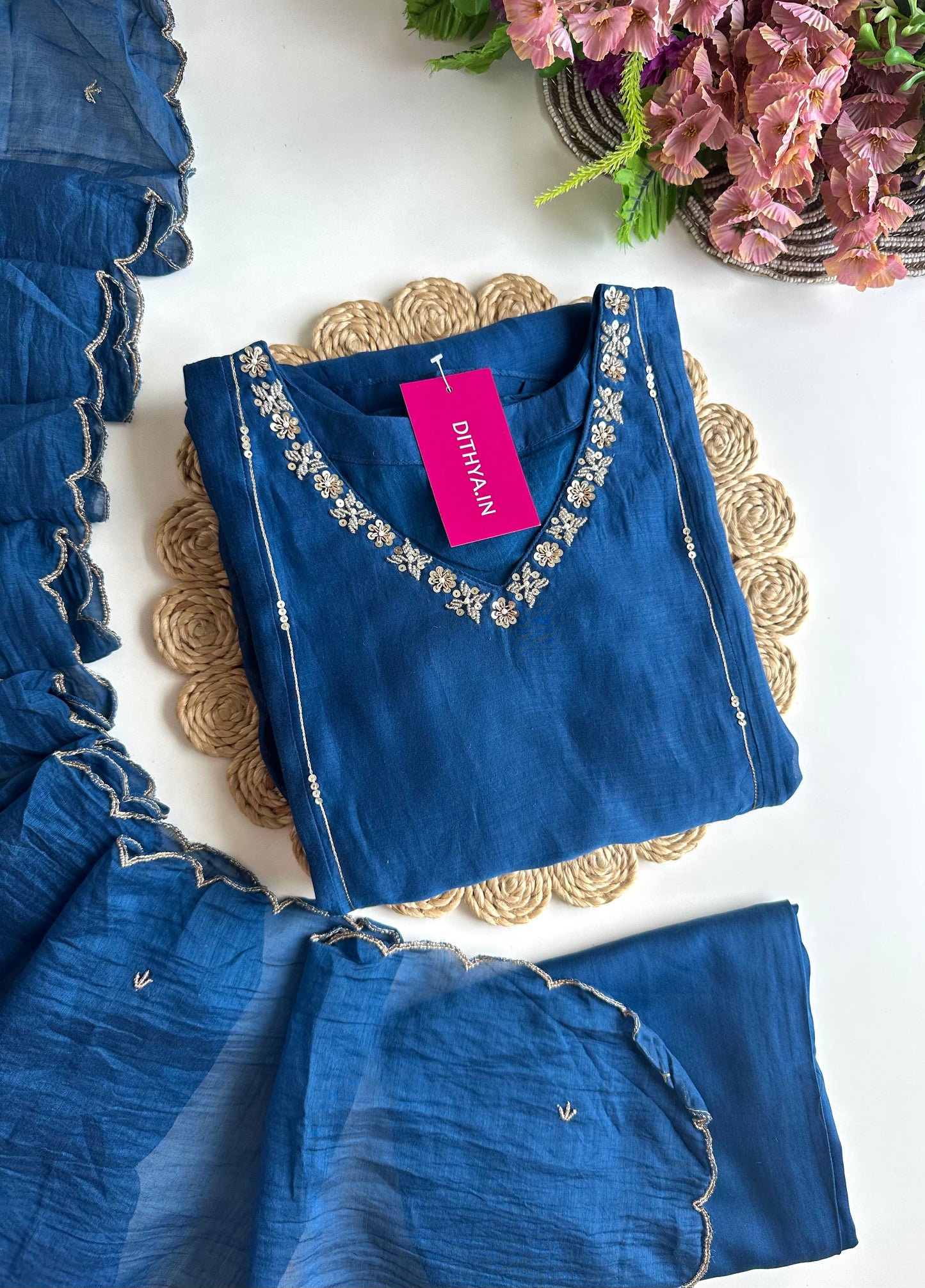K309 - Mul Chanderi handwork Anarkali with pants and dupatta