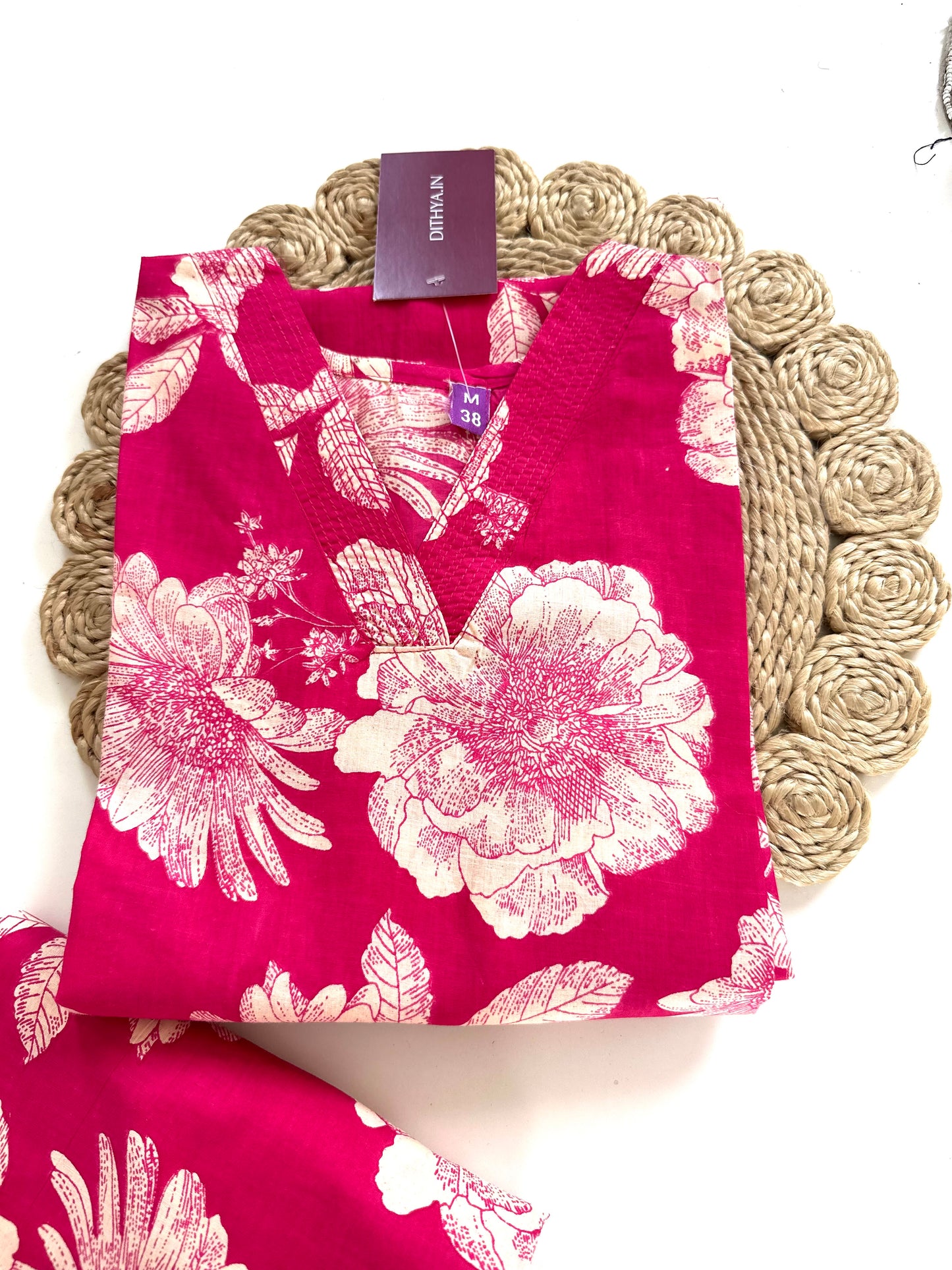 K227 - Cotton floral Aline Kurti with pants in 3 colours