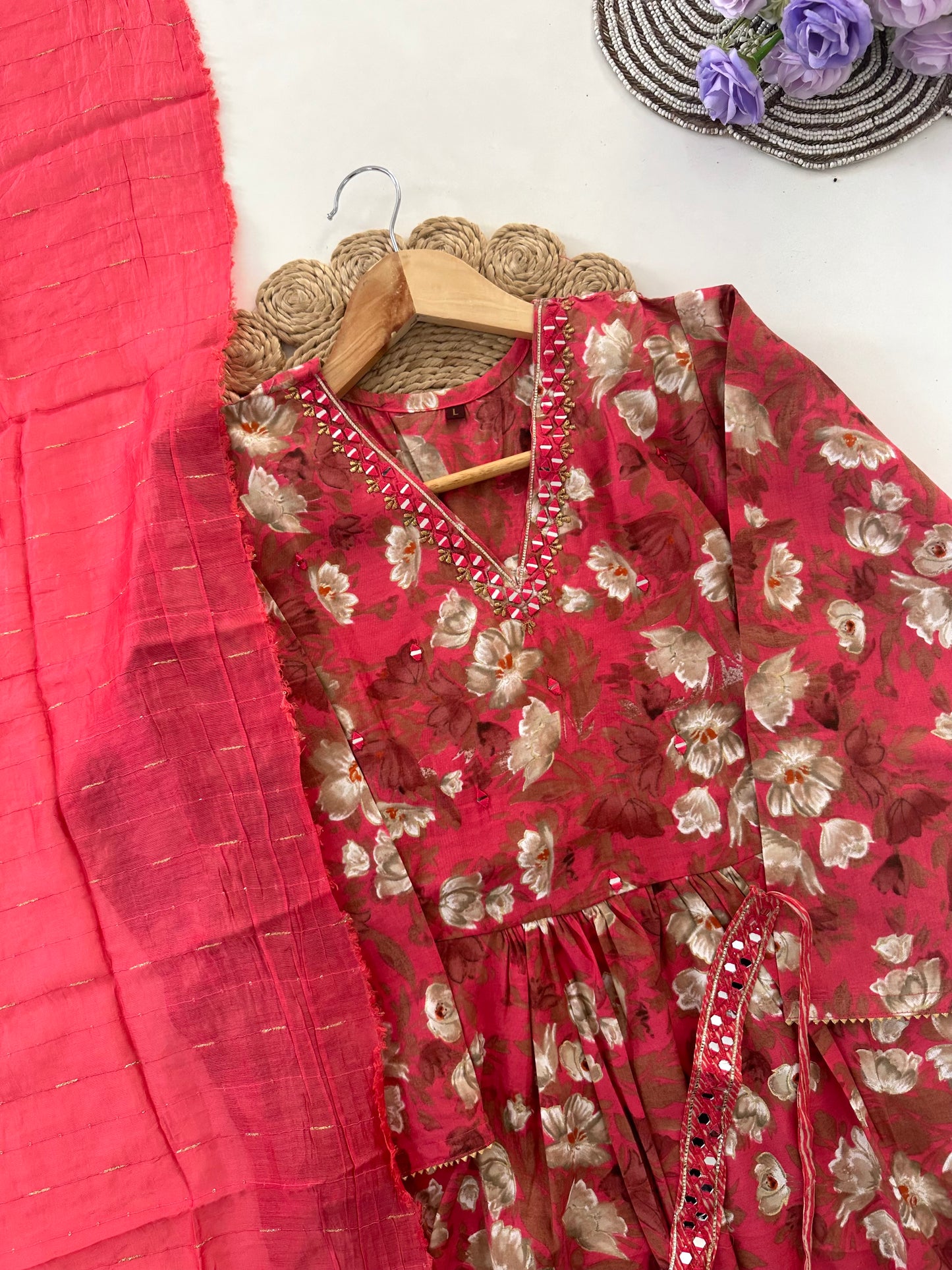 D033 -Muslin Alia cut Anarkali with pants and dupatta