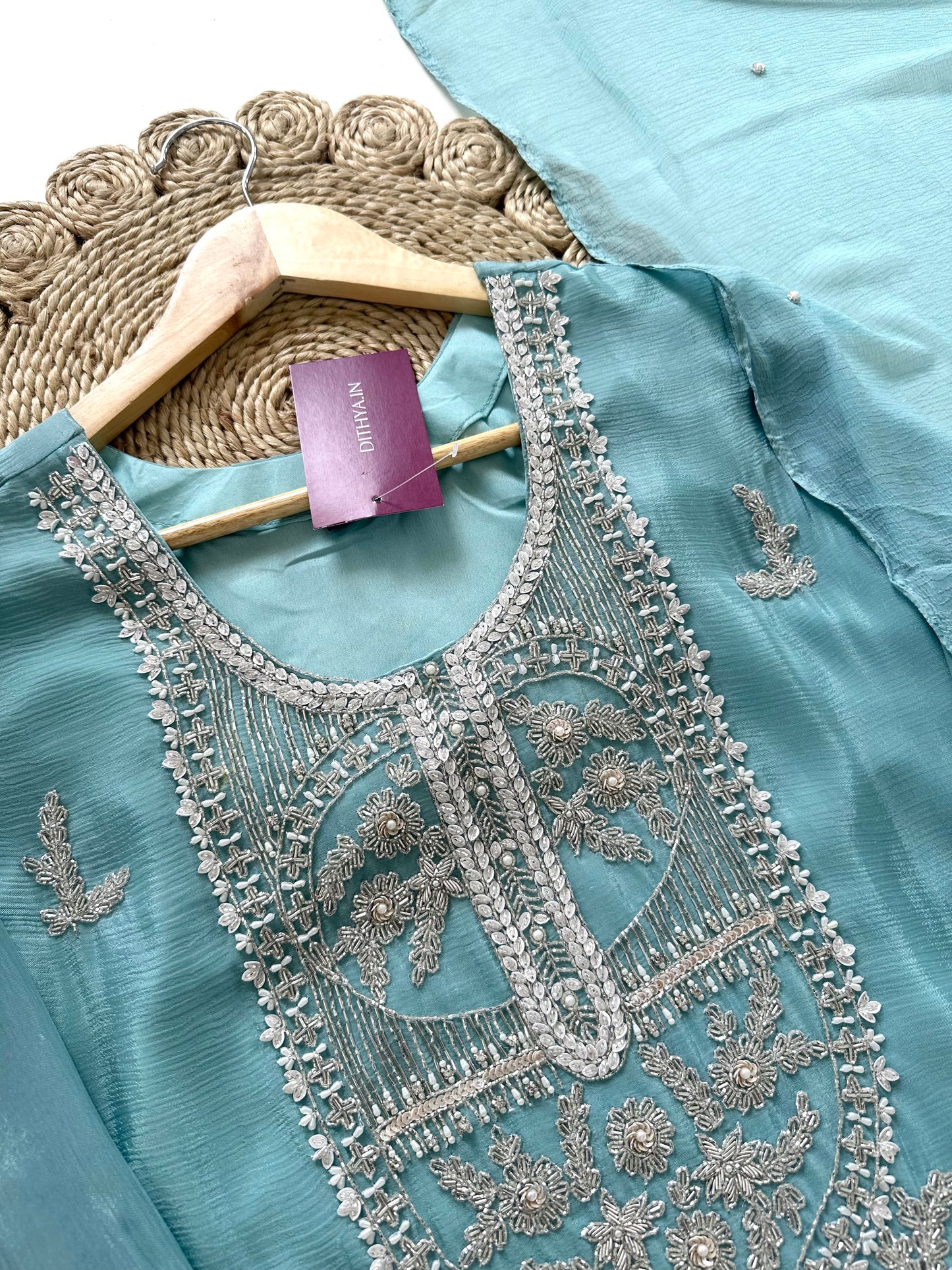 K165 - Chinnon heavy handwork short Kurti with palazzo and dupatta