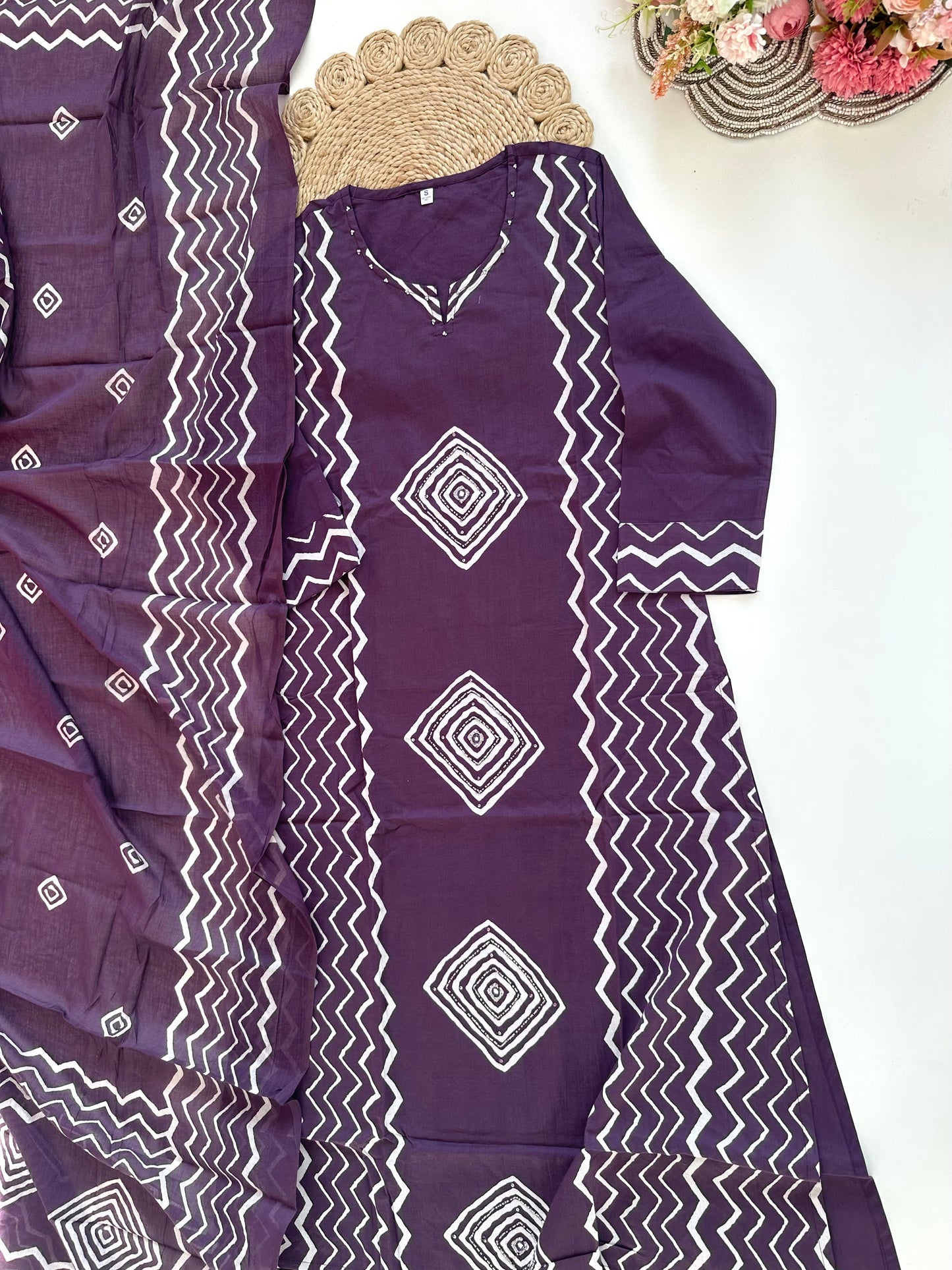 K287 - Cotton Printed straight kurti with palazzo and dupatta