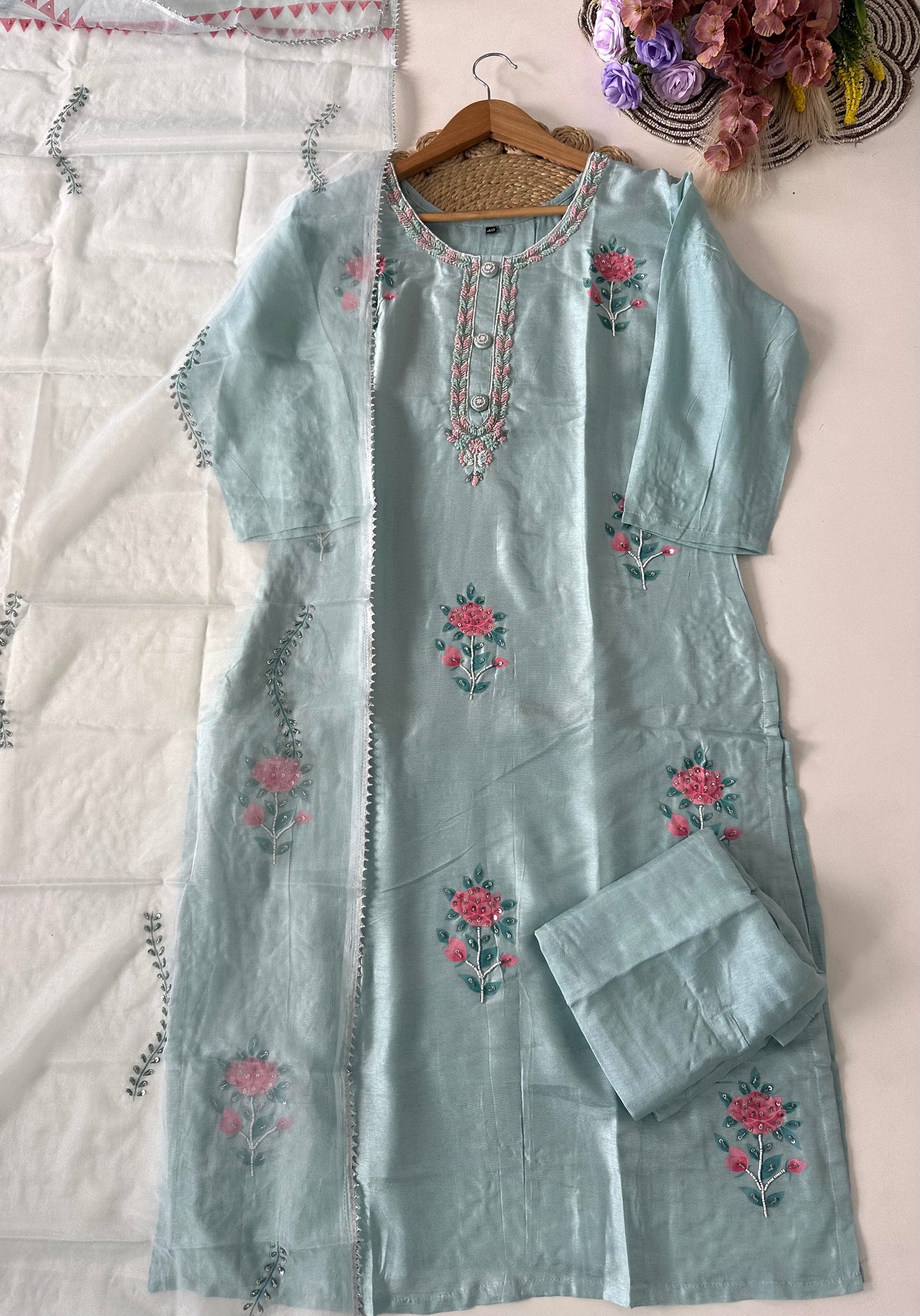 D290 - Dola silk straight kurti with pants and dupatta