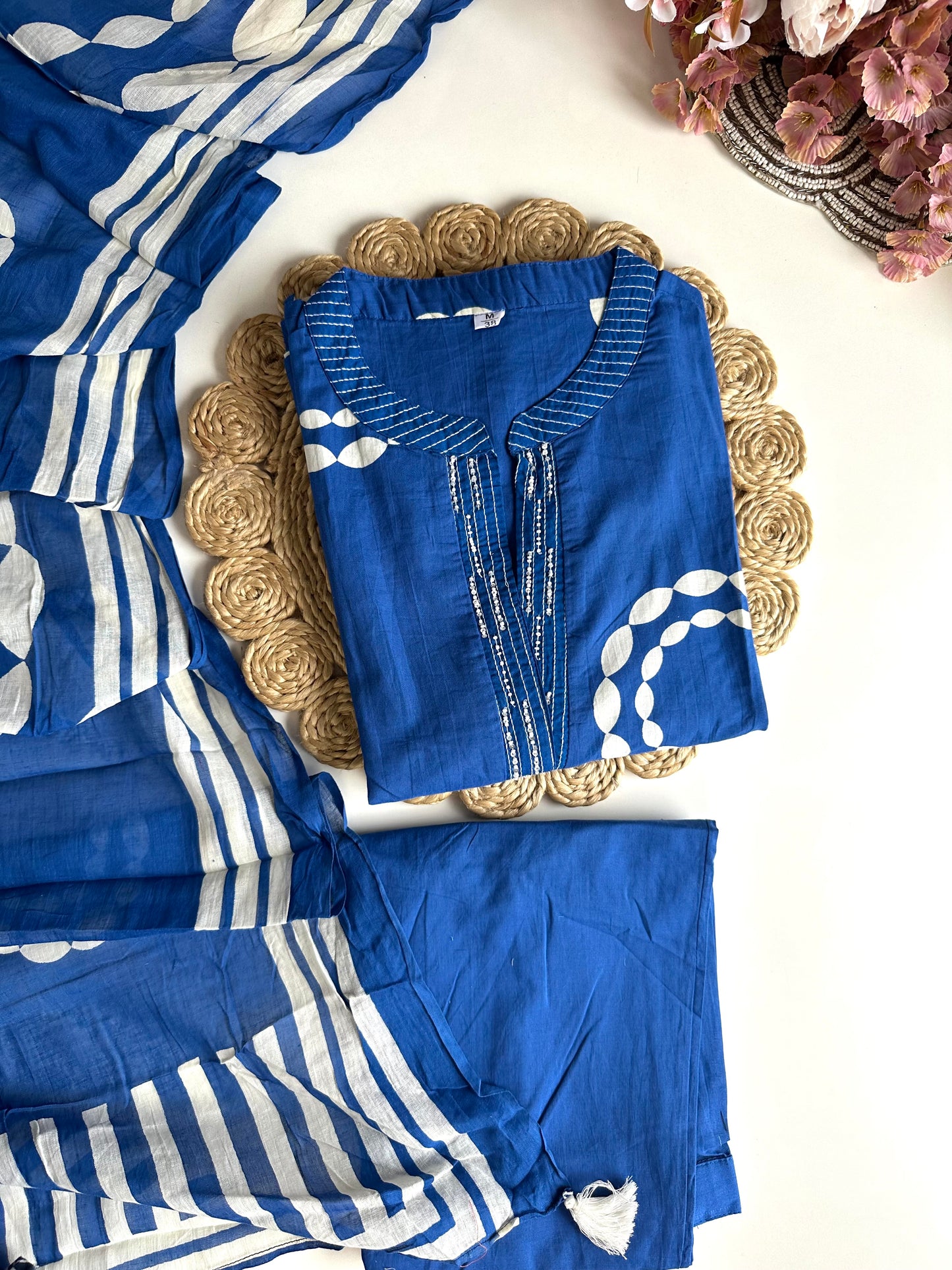 K449 - Mul Cotton straight Kurti with pants and dupatta