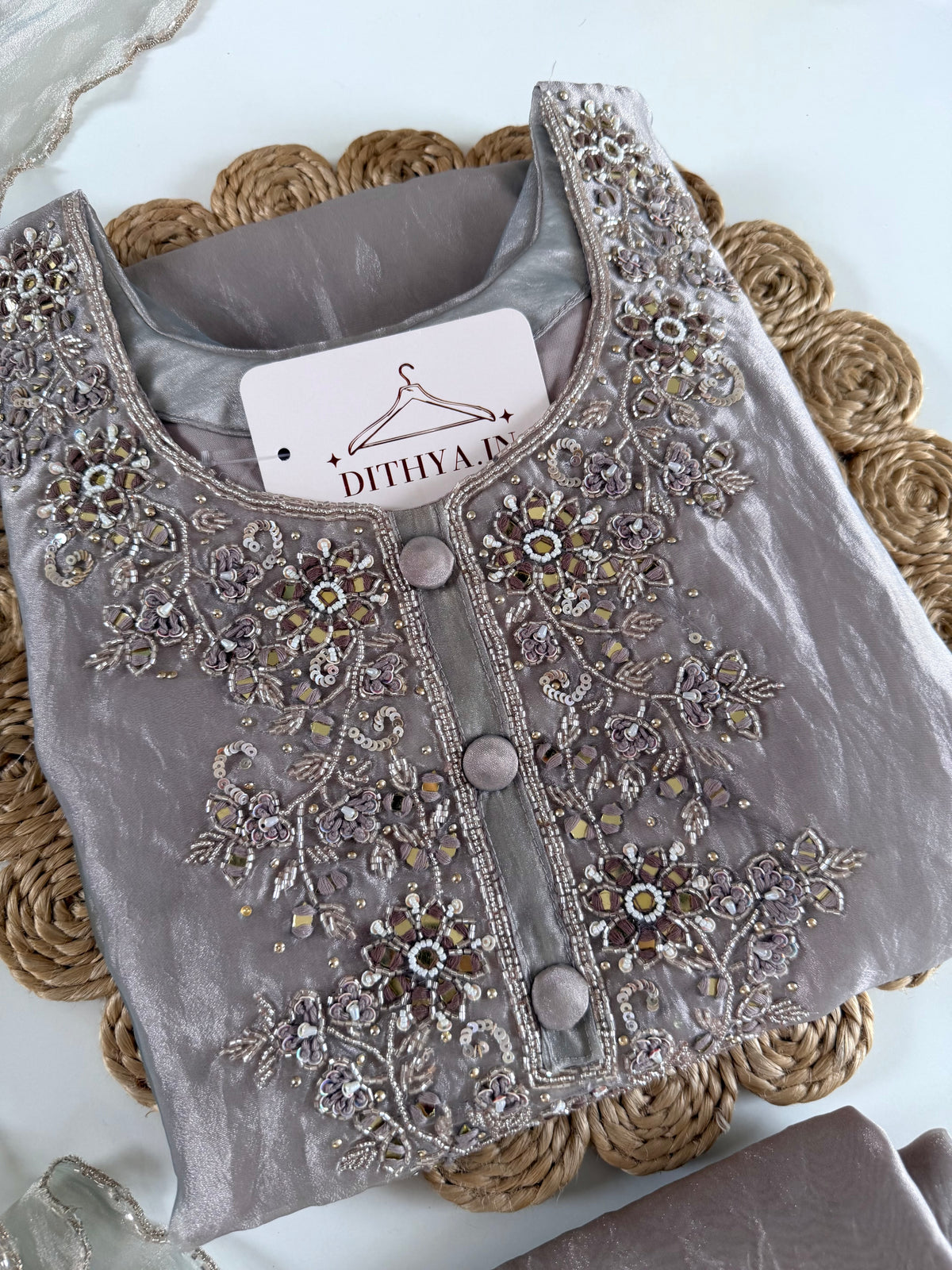 K615 - Glass Tissue handwork Anarkali with pants and dupatta