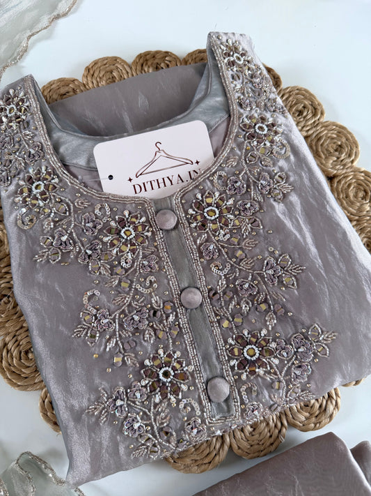 K615 - Glass Tissue handwork Anarkali with pants and dupatta