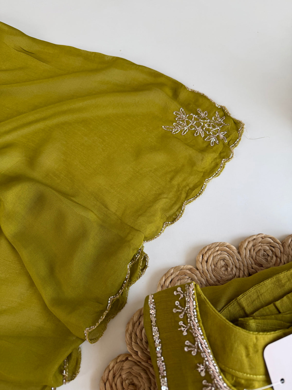 K569 - Mul chanderi handwork aline Kurti with pants and dupatta