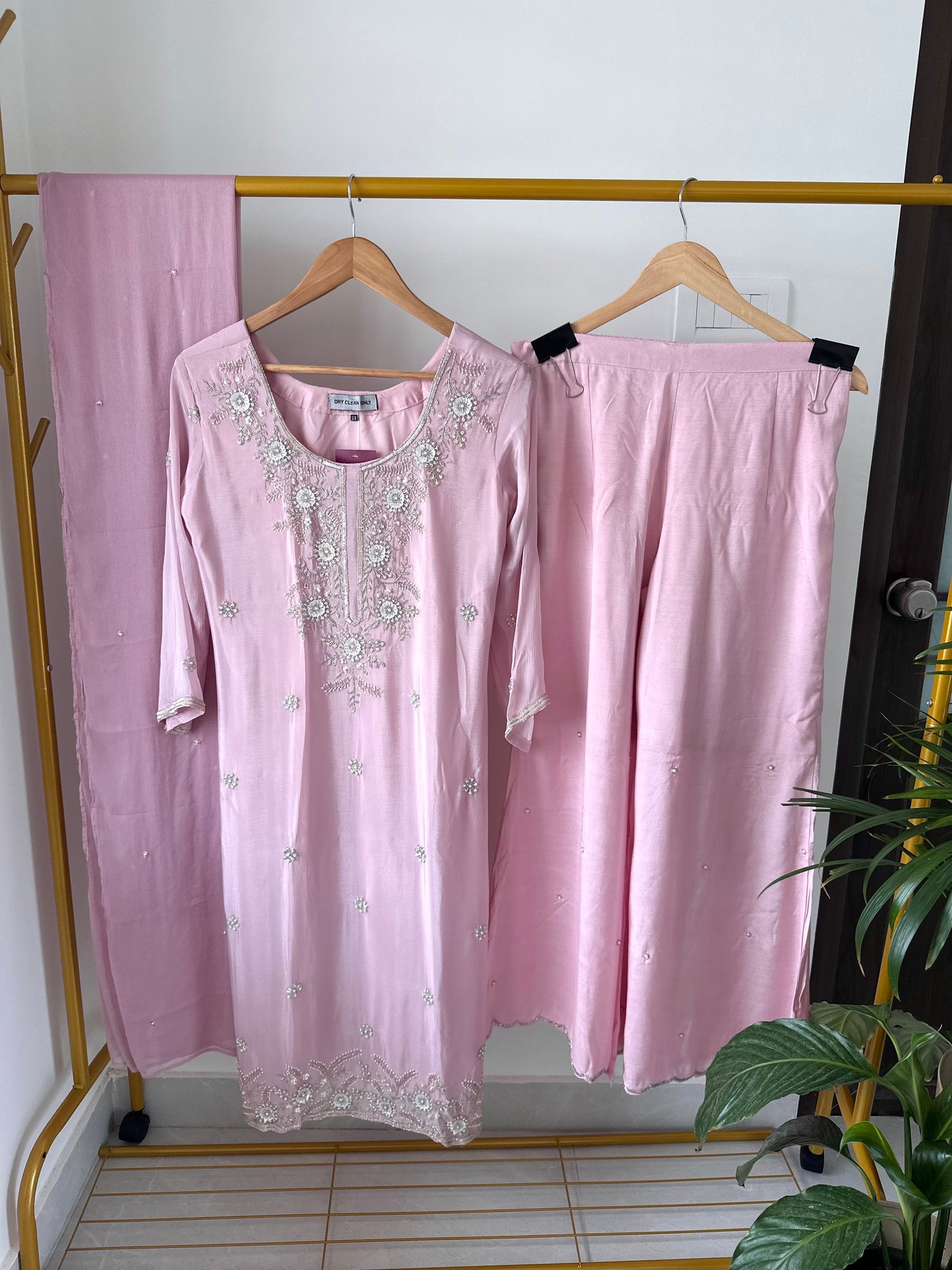K346 - Chinnon handwork Kurti with palazzo and dupatta