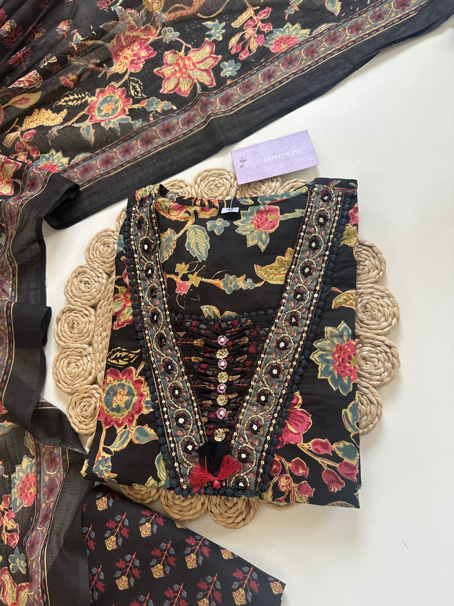 K344 - Cotton printed Anarkali with pants and dupatta in 2 colours.