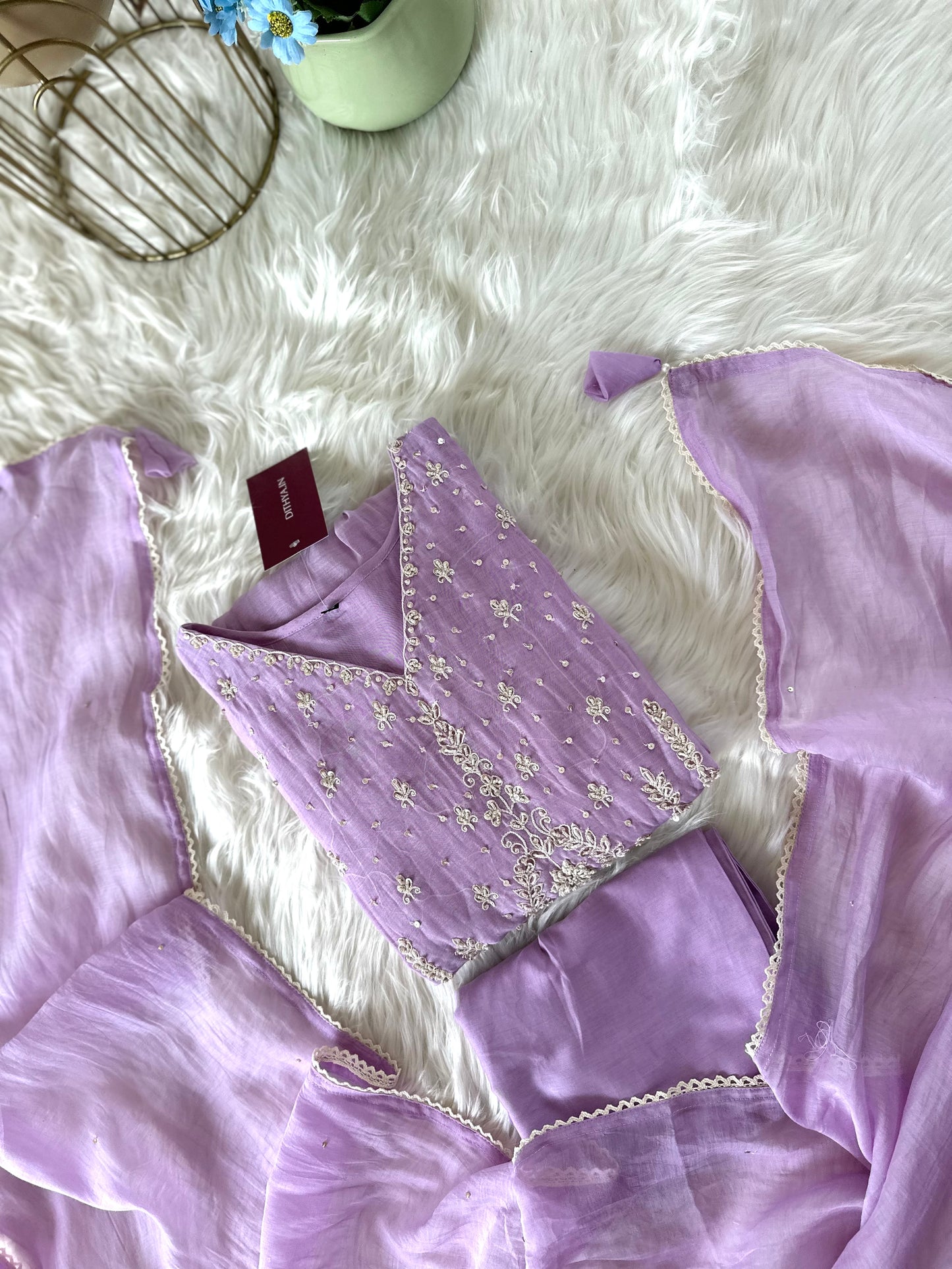 K373 - Mul Chanderi handwork Anarkali with pants and dupatta