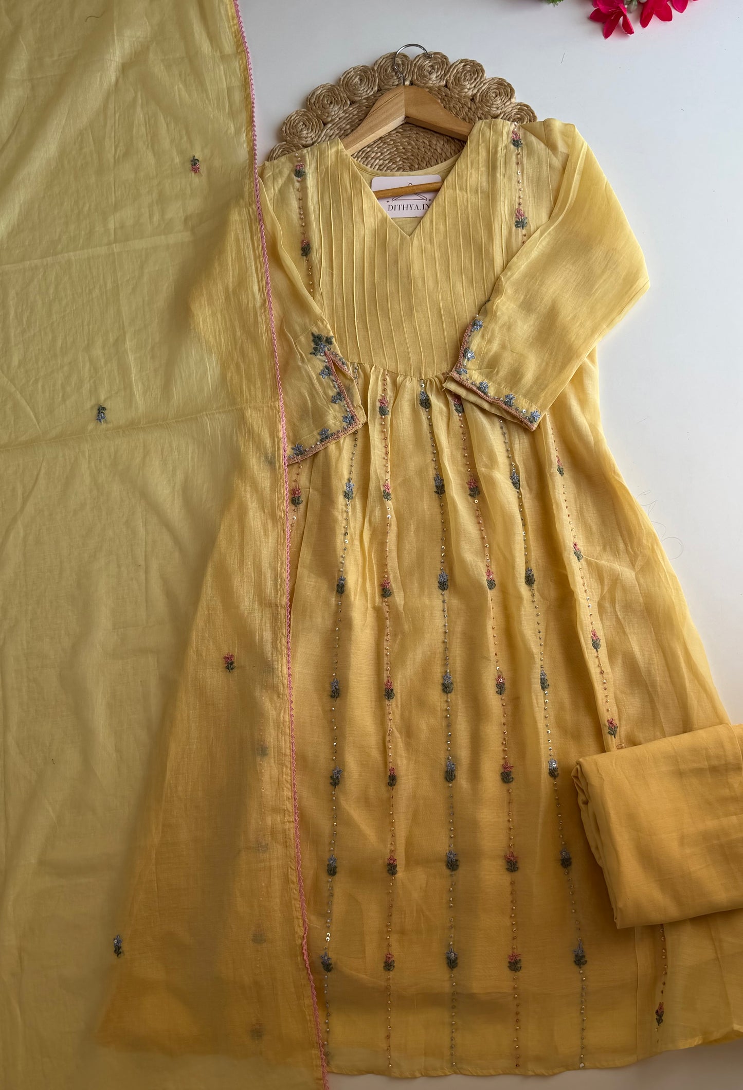 K097 - Mul chanderi embroidered Anarkali with pants and dupatta