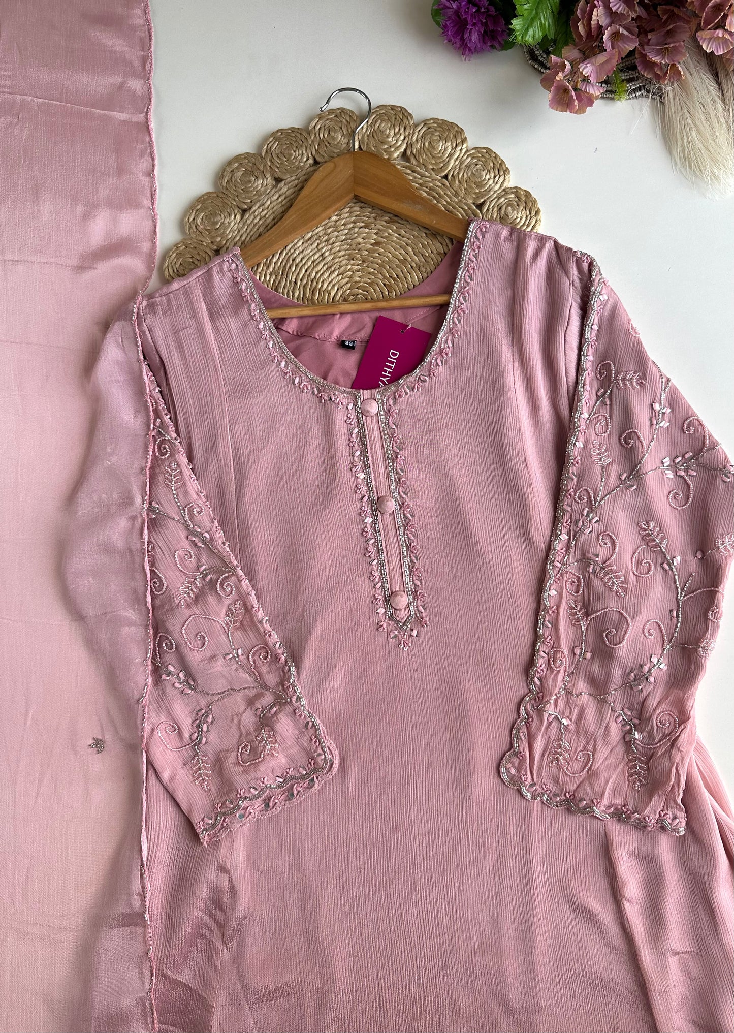 K415 - Pure chinnon handwork Anarkali with pants and dupatta