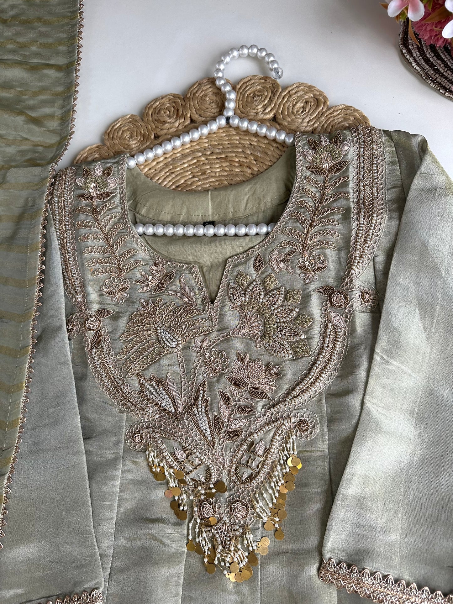 K129 - Titan silk zardosi Anarkali with pants and dupatta