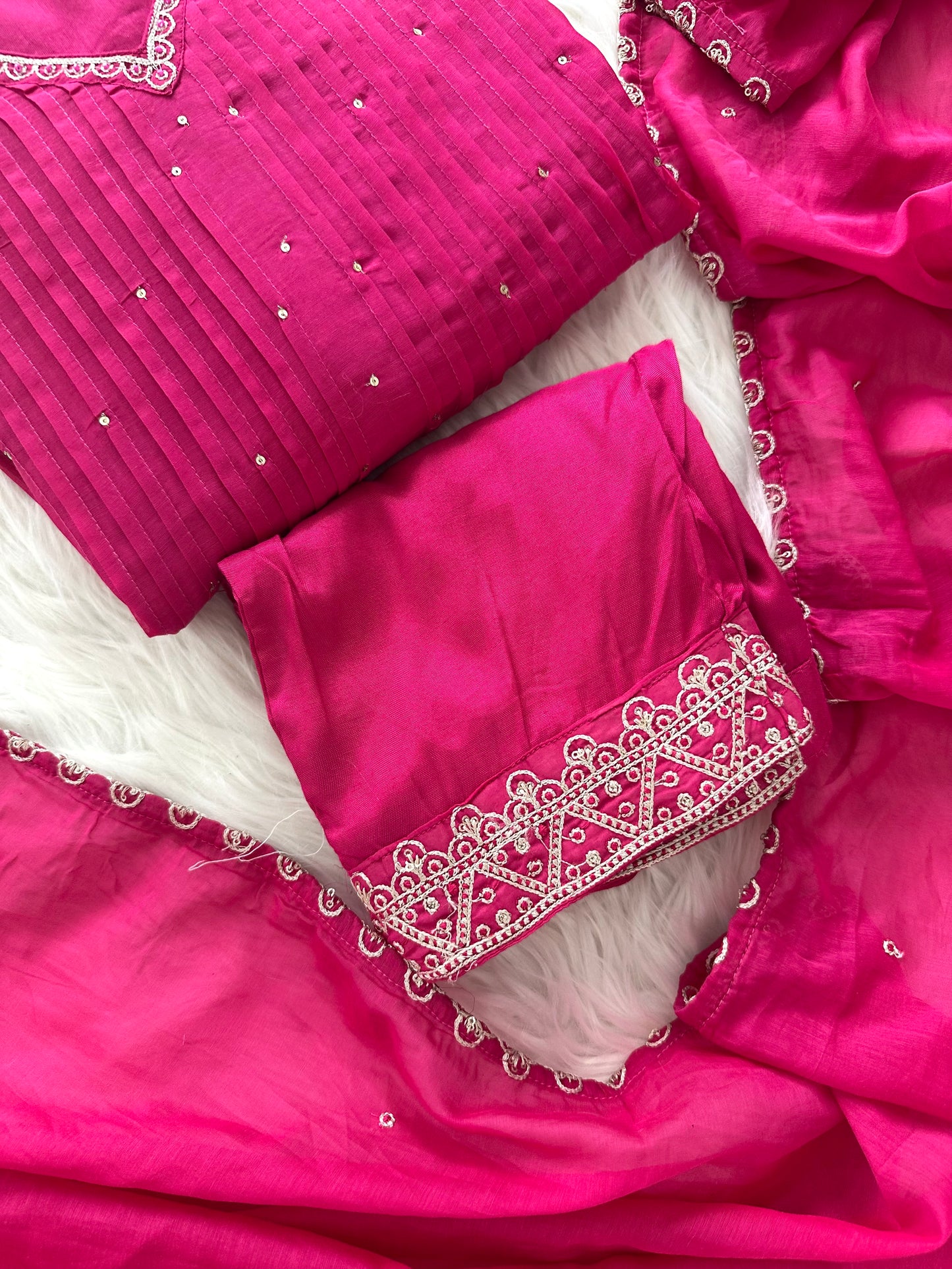 K369 - Mul Chanderi zari work Aline Kurti with pants and dupatta in 2 colours