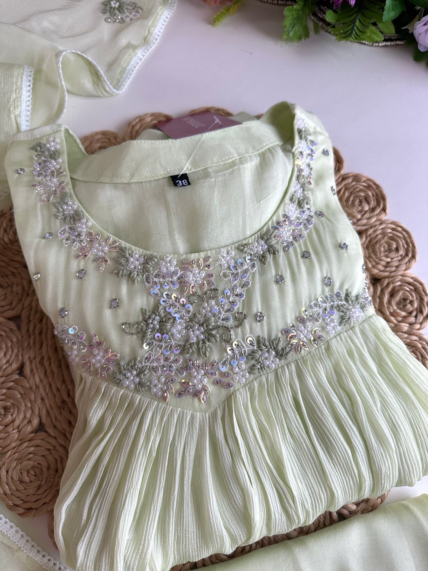 K076 - Pure Chinnon handwork Anarkali with pants and dupatta