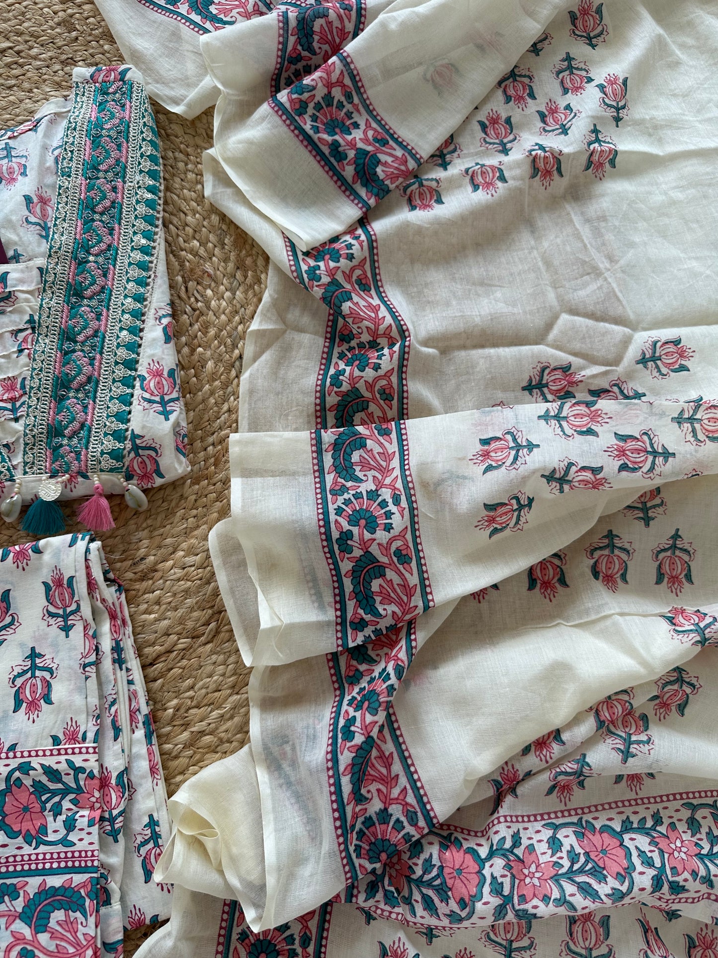 K027 - Floral mul cotton Kurti with pants and dupatta