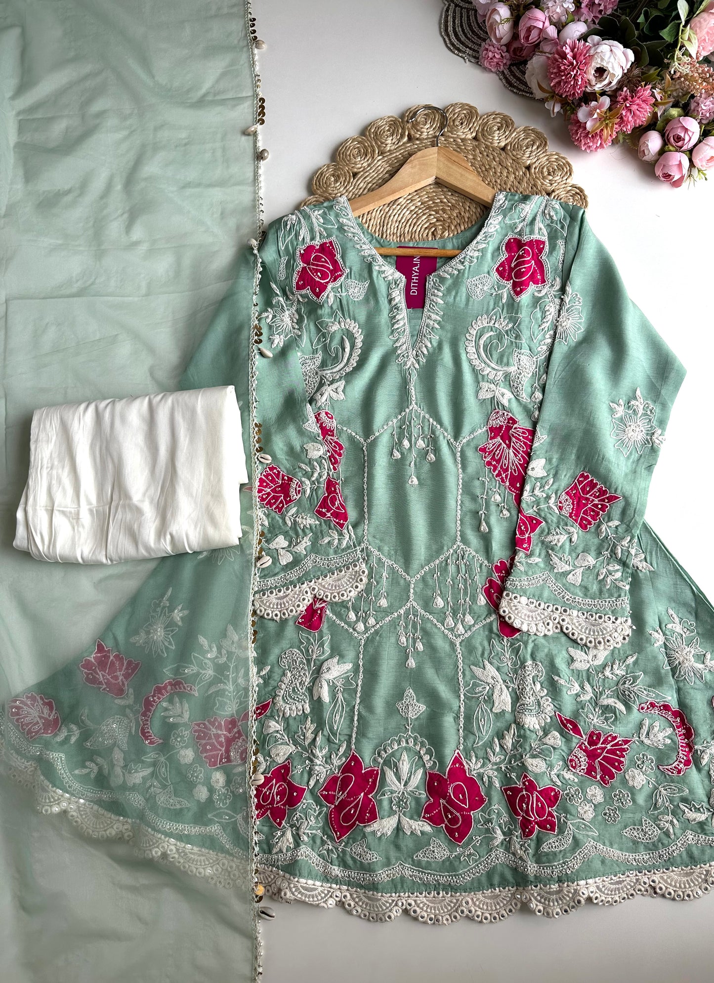 K277 - Russian silk heavy peplum Kurti with palazzo and dupatta