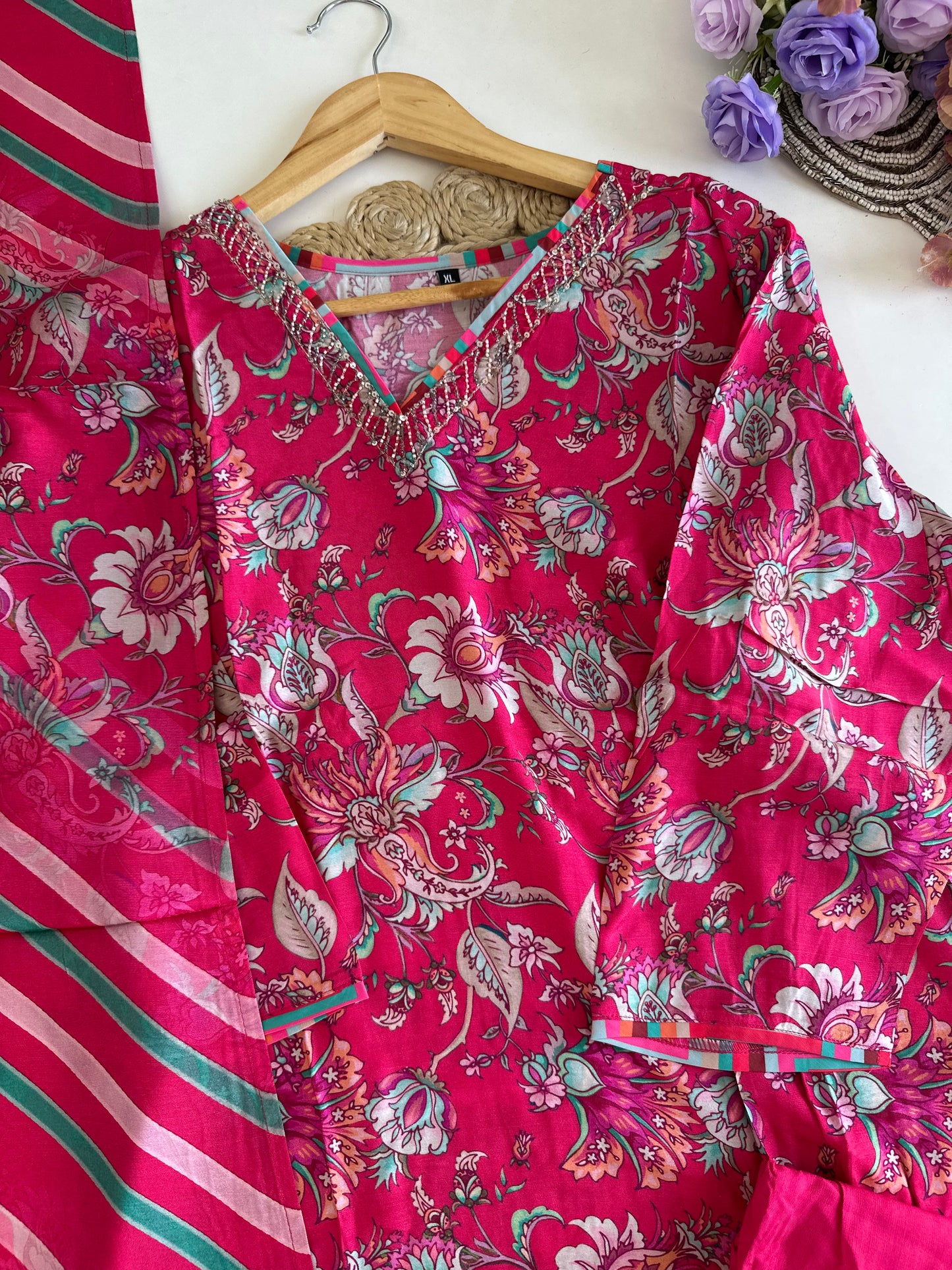 D357 - Muslin silk straight kurti with pants and dupatta