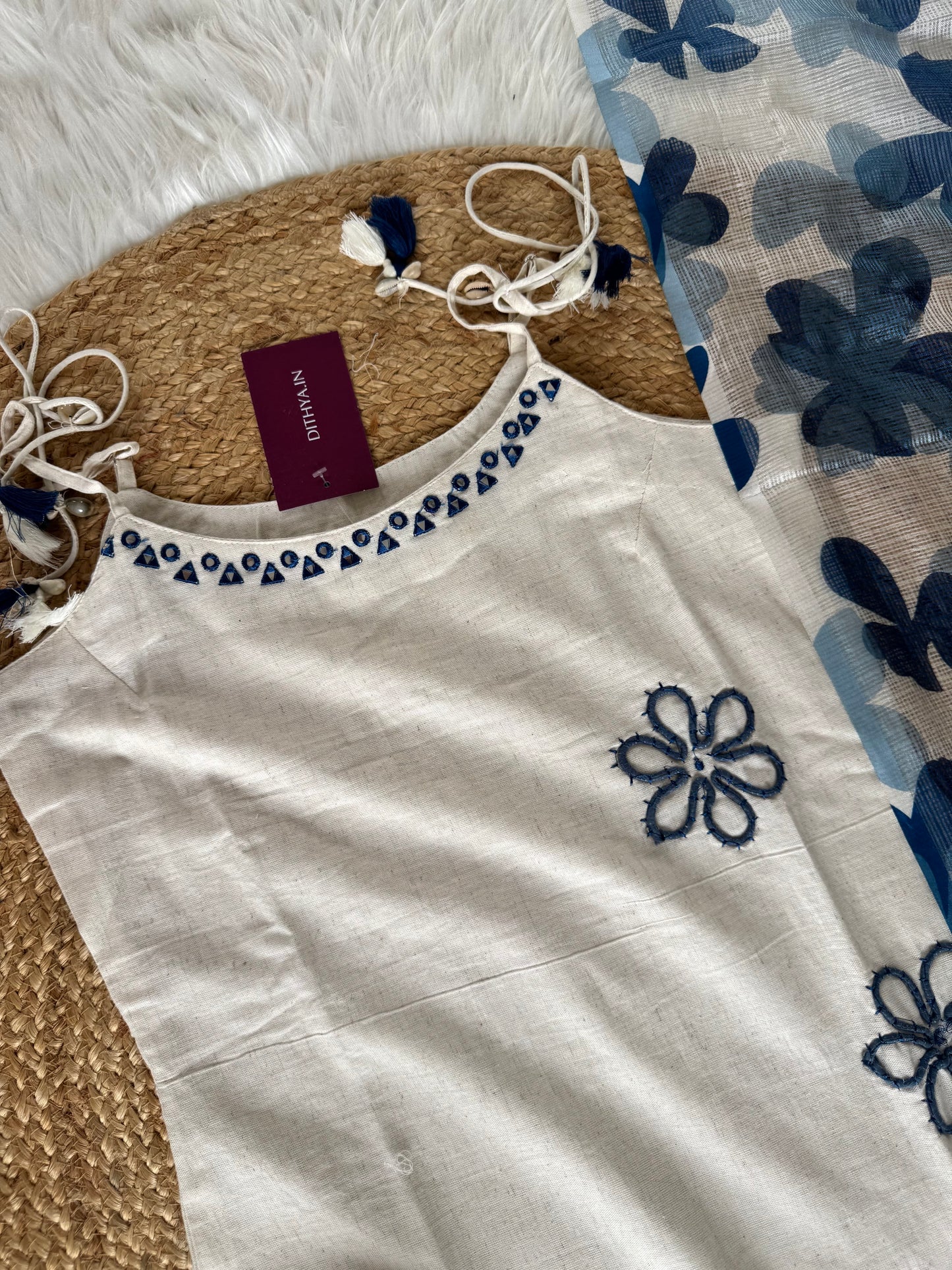 K088 - Cotton embroidered strap Kurti with pants and dupatta in 3 designs