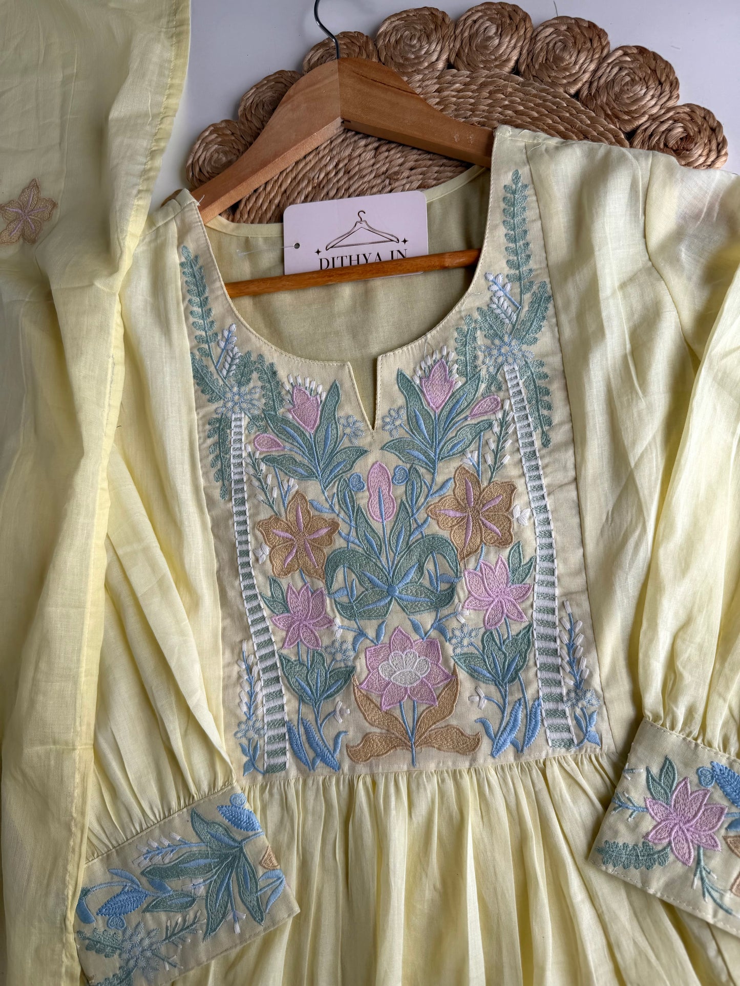 K562 - Mul cotton embroidered Anarkali with pants and dupatta
