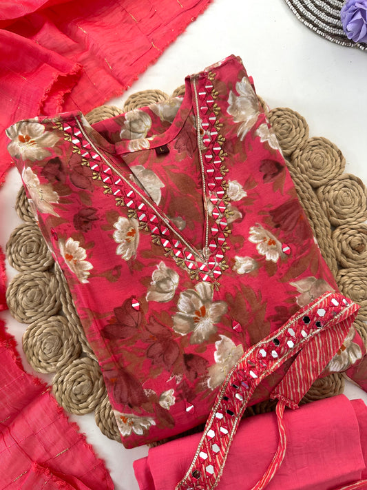 D033 -Muslin Alia cut Anarkali with pants and dupatta