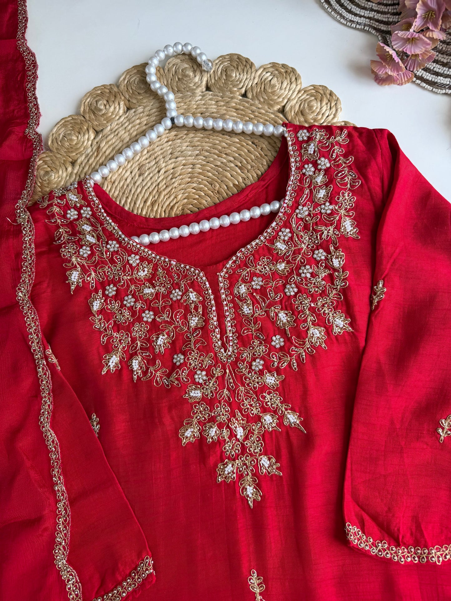 K501 - Russian silk handwork short Kurti with palazzo and dupatta