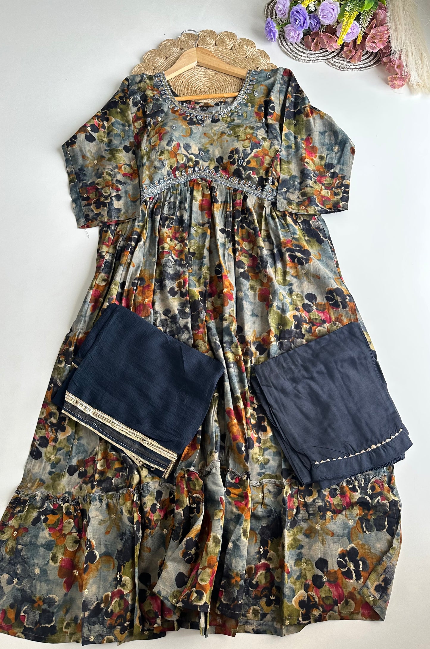 D176 - Muslin Alia cut Anarkali with pants and dupatta