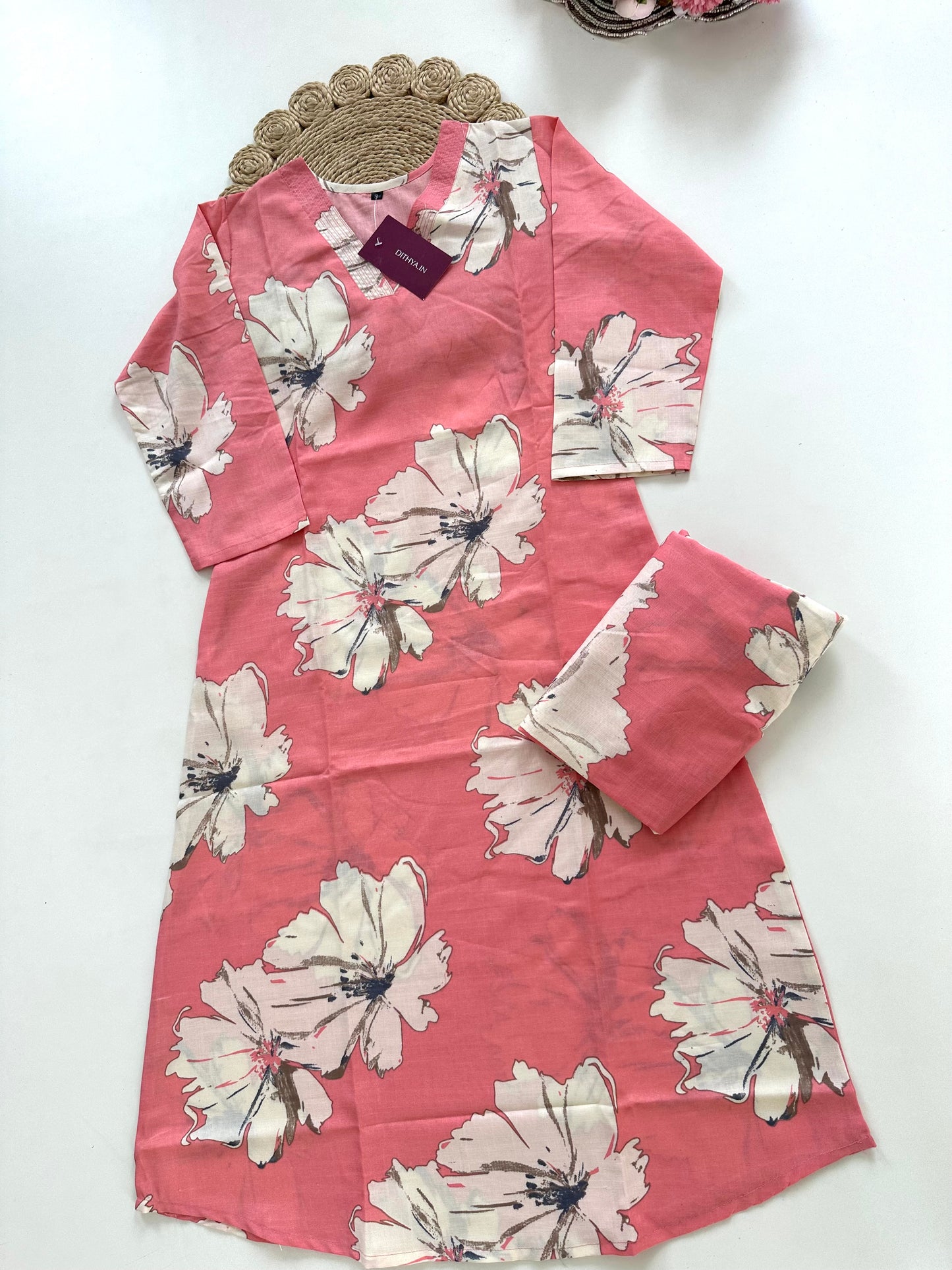 K187 - Cotton floral Kurti with pants in 4 colours