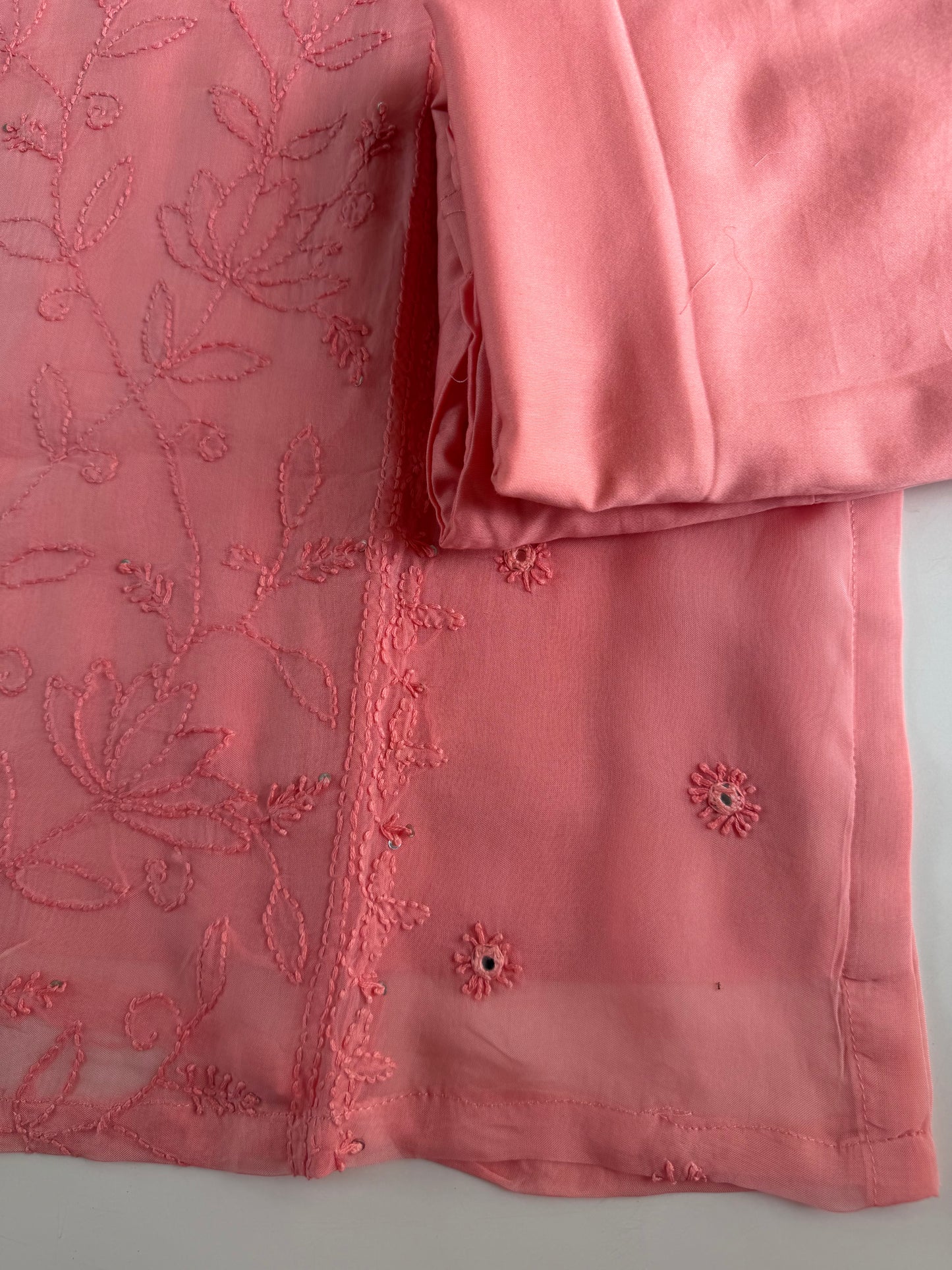 K180 - Viscose organza chikankari straight Kurti with pants and dupatta