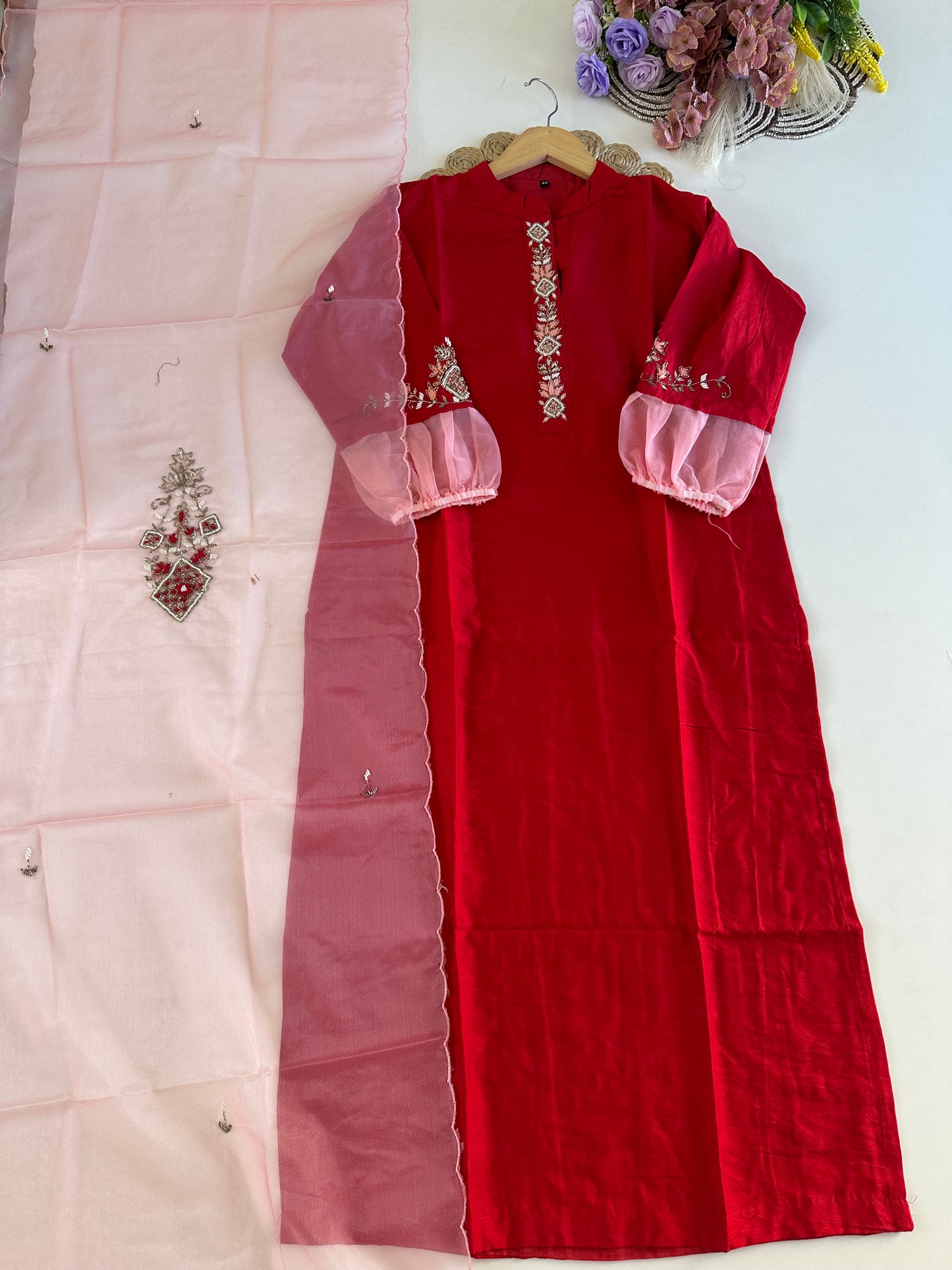 D384 - Dola silk straight kurti with dupatta