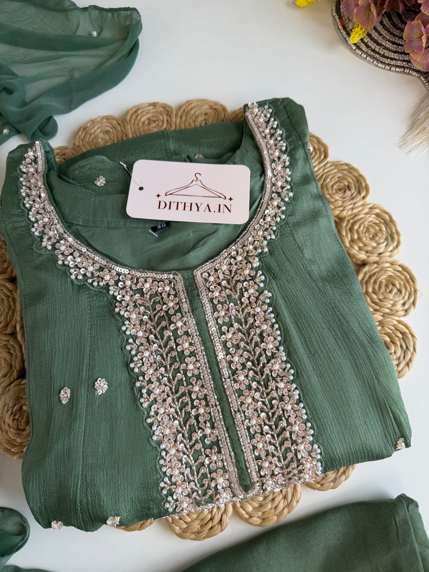 K502 - Chinnon handwork Anarkali with pants and dupatta