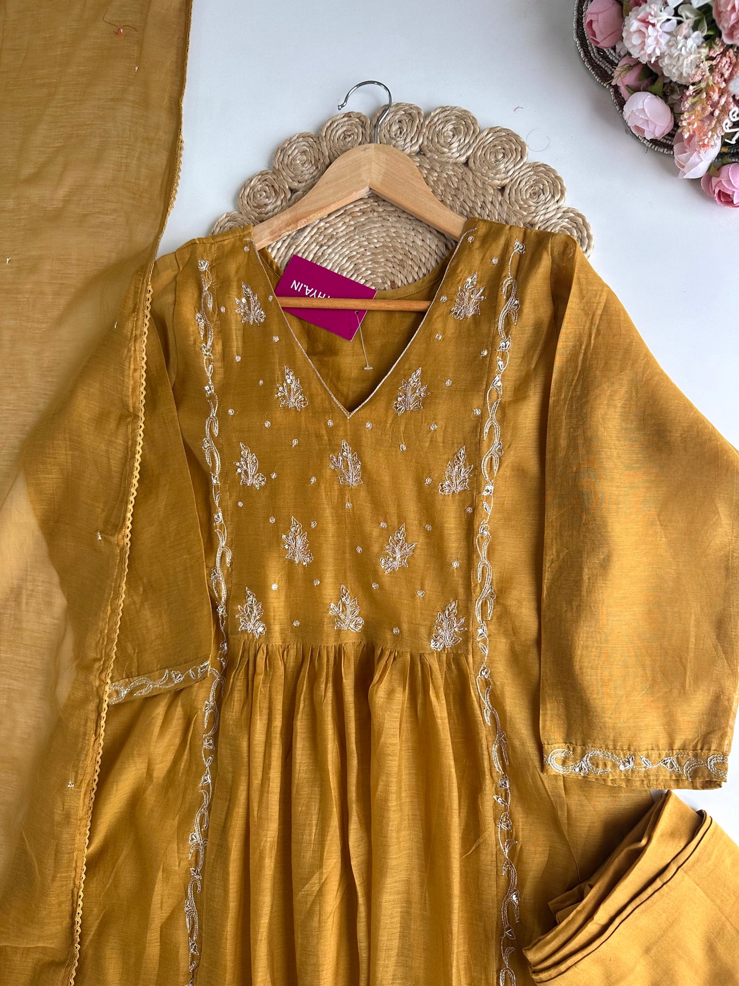 K005 - Mul Chanderi zardosi Anarkali with pants and dupatta in 3 colours